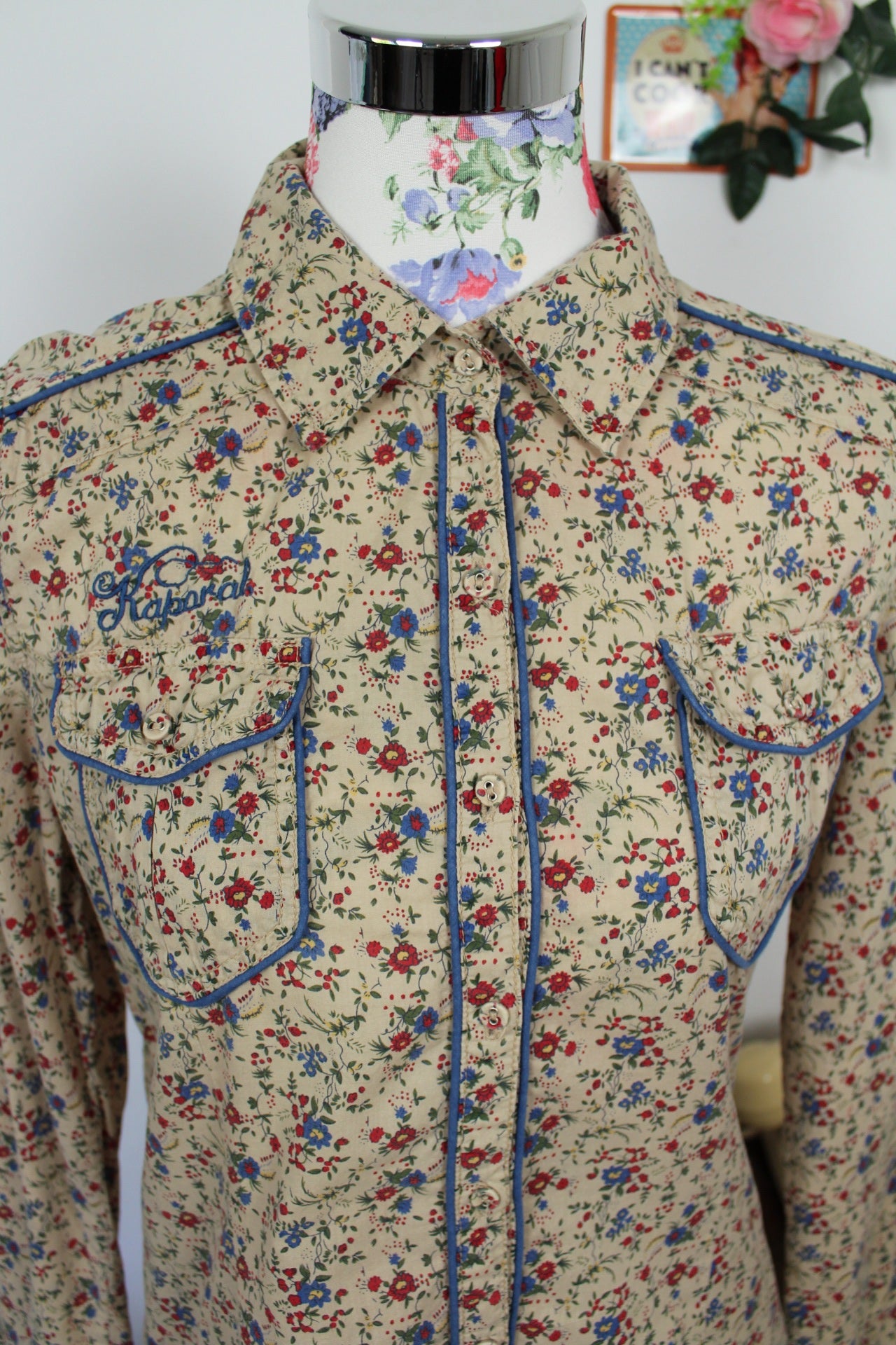 🍒🌸Chemise Kaporal 2000's fleurie - style western chic - 100% coton - Taille 38🌸🍒