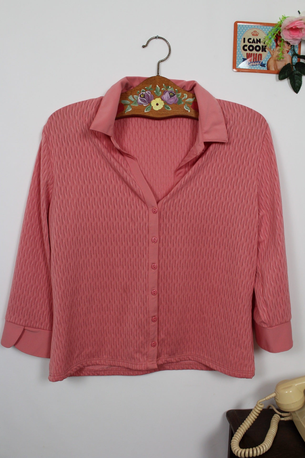 🍒🌸Blouse vintage 90's col chemisier - rose romantique texturé Damart - Taille 38/40🌸🍒