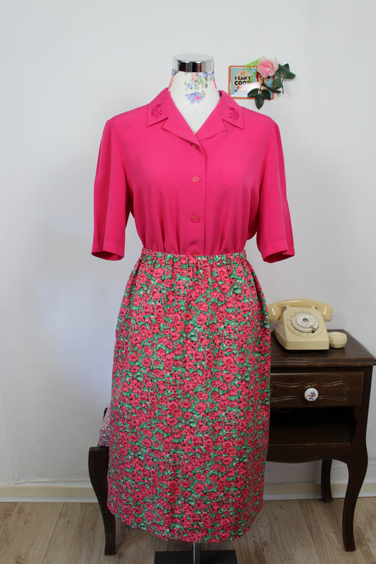 🌸🍒Jupe fleurie vintage 80/90's - printanière couleur rose bonbon - Taille 38/40🍒🌸