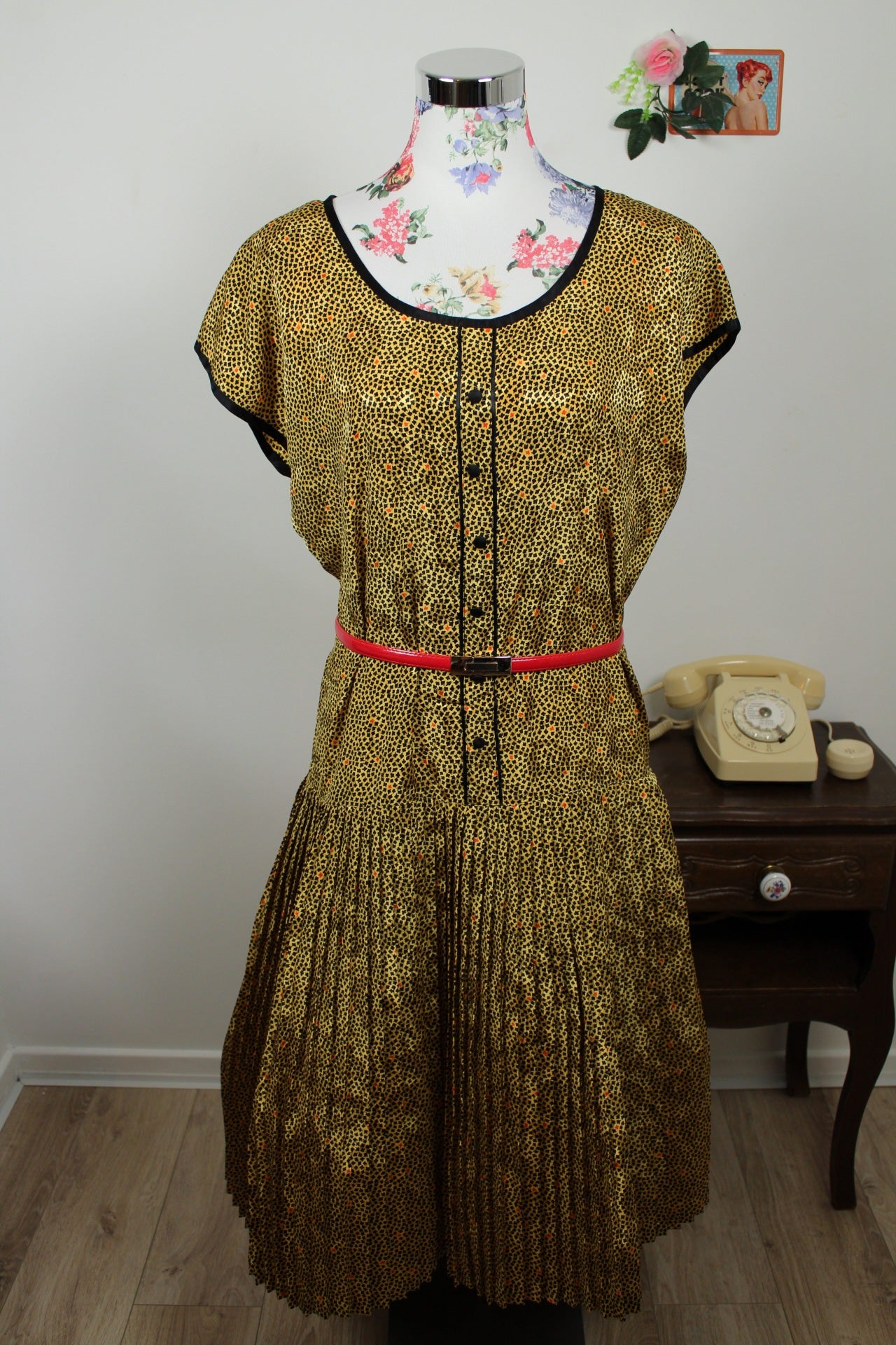 🌸🍒Robe vintage 80's petites fleurs & fleurs satinées jacquard - T.40/42🍒🌸