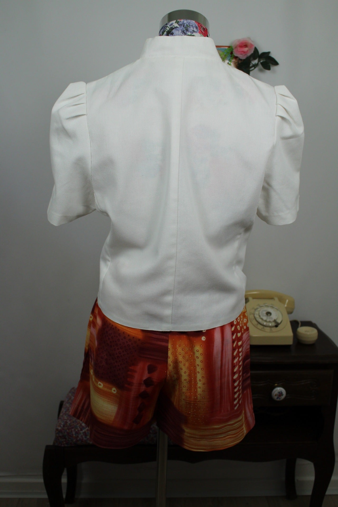🌸🍒Chemisier blanc vintage 80/90s en coton épais côtelé - Taille 40🍒🌸