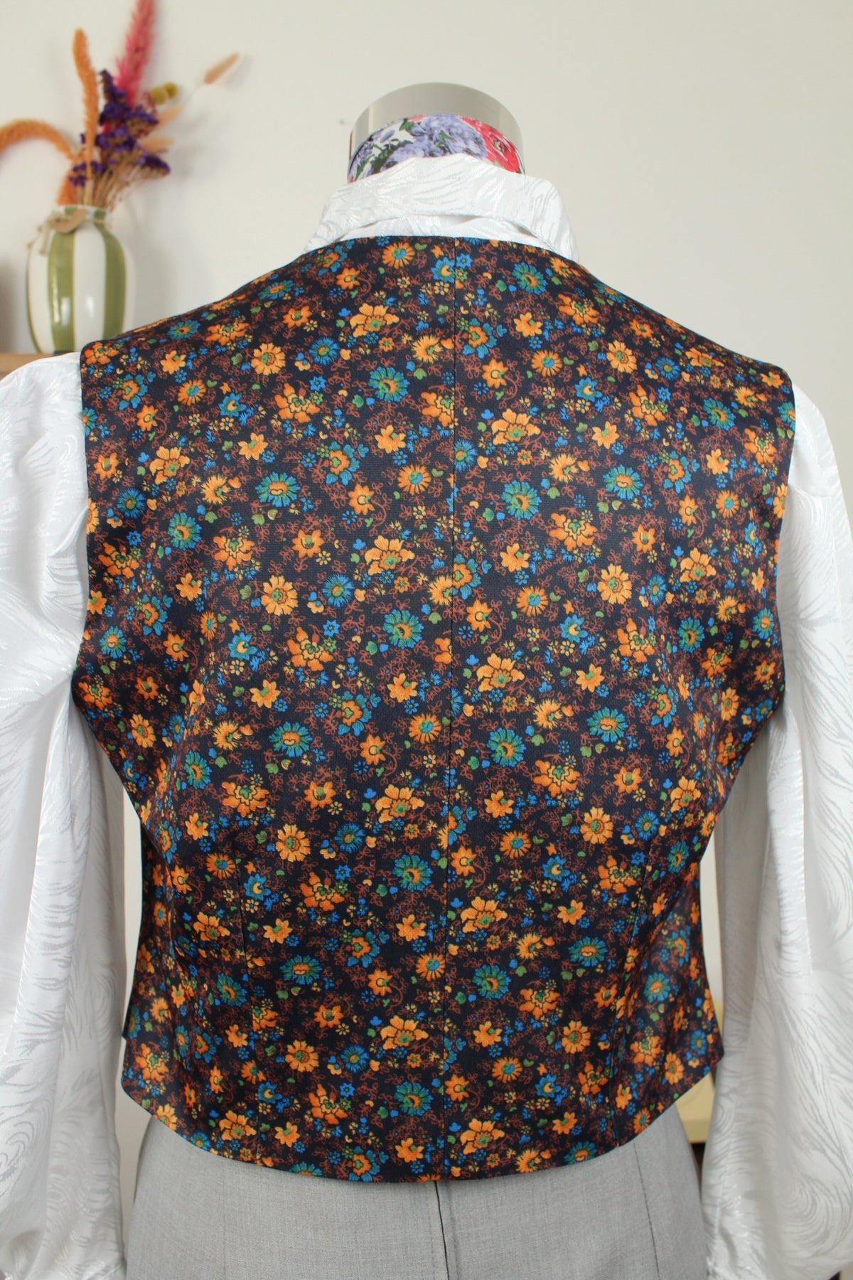 Gilet vintage années 70 esprit tapisserie vintage flower power automnal - Taille 40/42