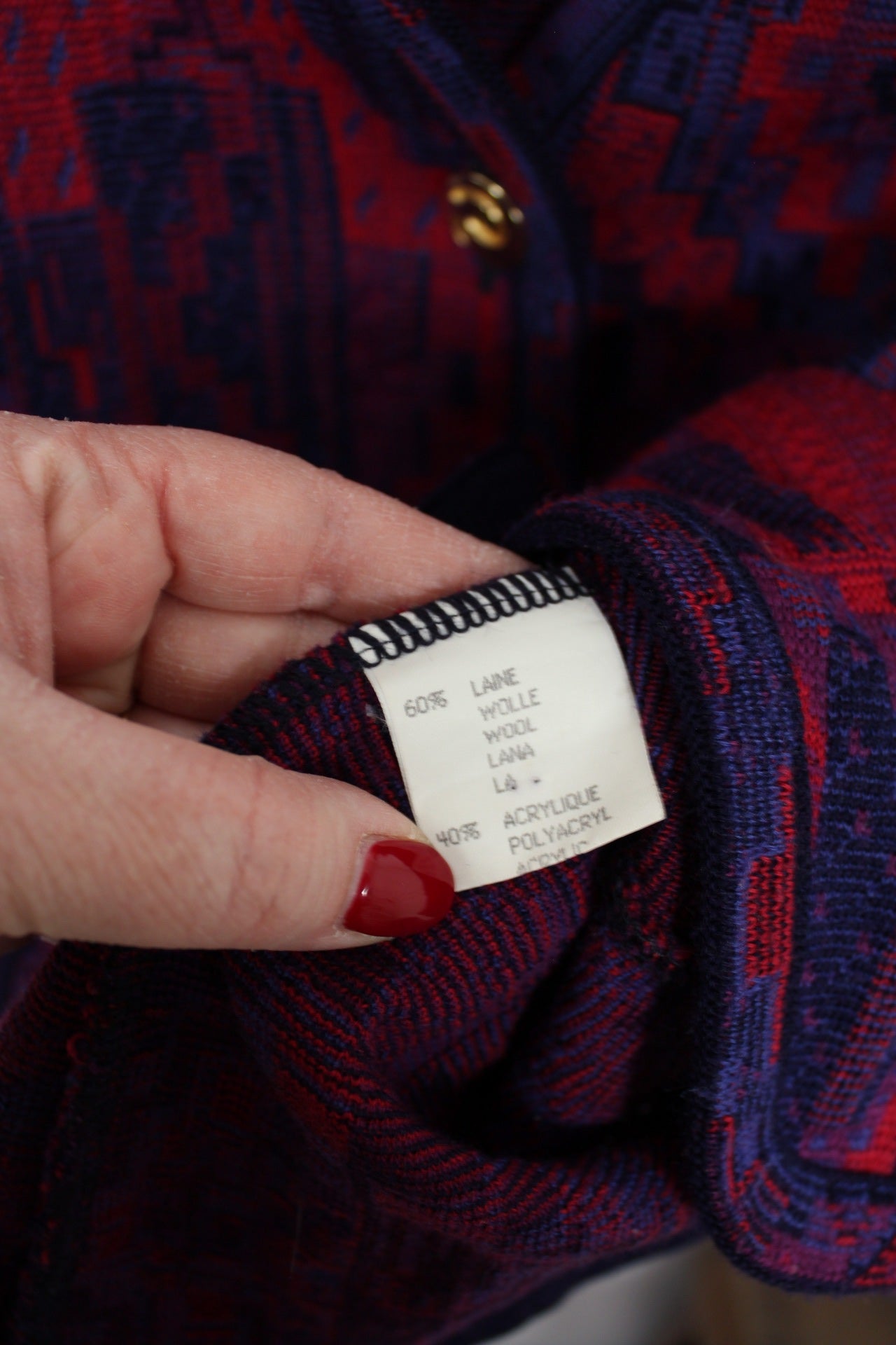 🌸🍒Gilet vintage Devernois Paris 80's - jacquard graphique bordeaux & violet - Taille 40/42🍒🌸