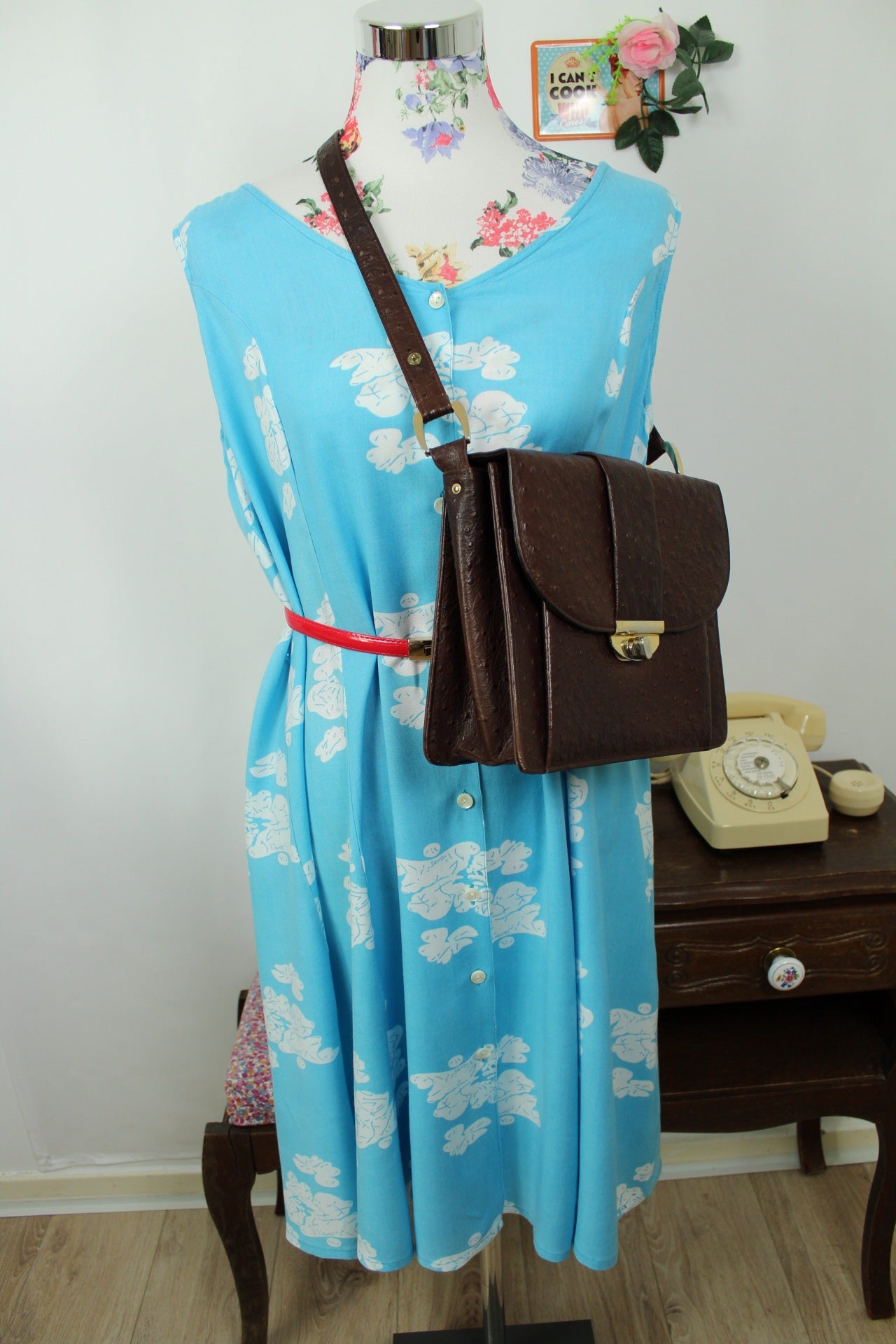 🌸🍒Sac vintage 70/80's cuir texturé imitation autruche & fermoir doré🍒🌸