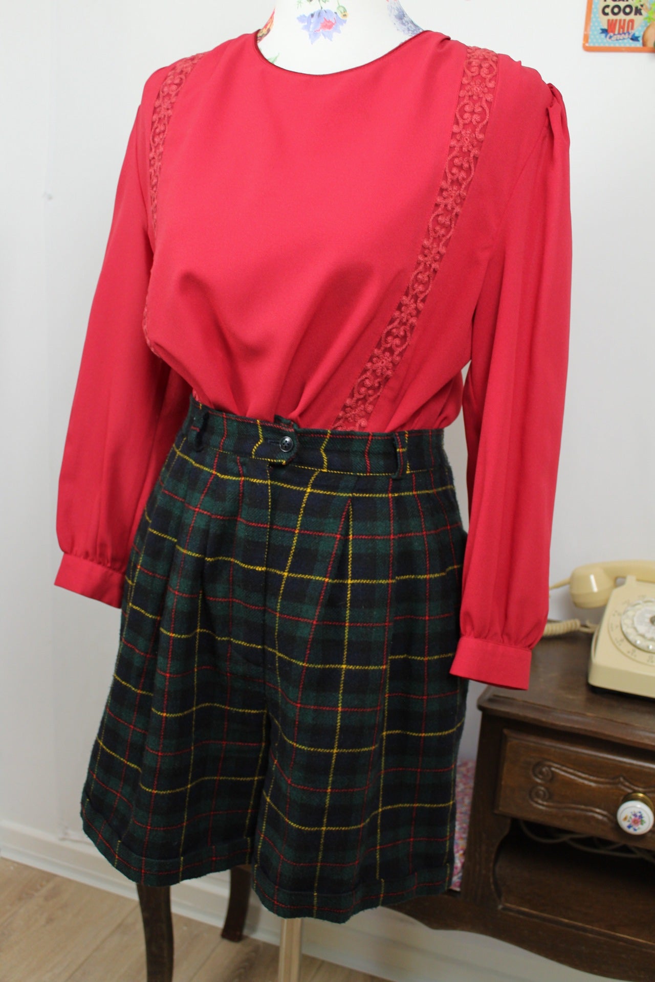 🌸🍒Blouse vintage 90's rouge romantique & broderies fleuries - Taille 40/42🍒🌸