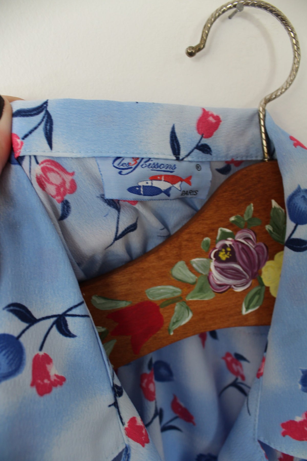 🌸🍒Chemise vintage années 90 bleu lumineux & tulipes - Taille 44/46🍒🌸