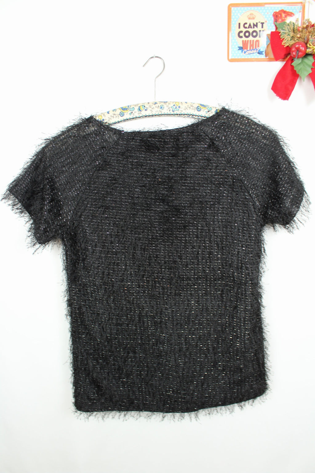 ✨Top noir duveteux pailleté vintage Y2k 2000's pour les fêtes✨