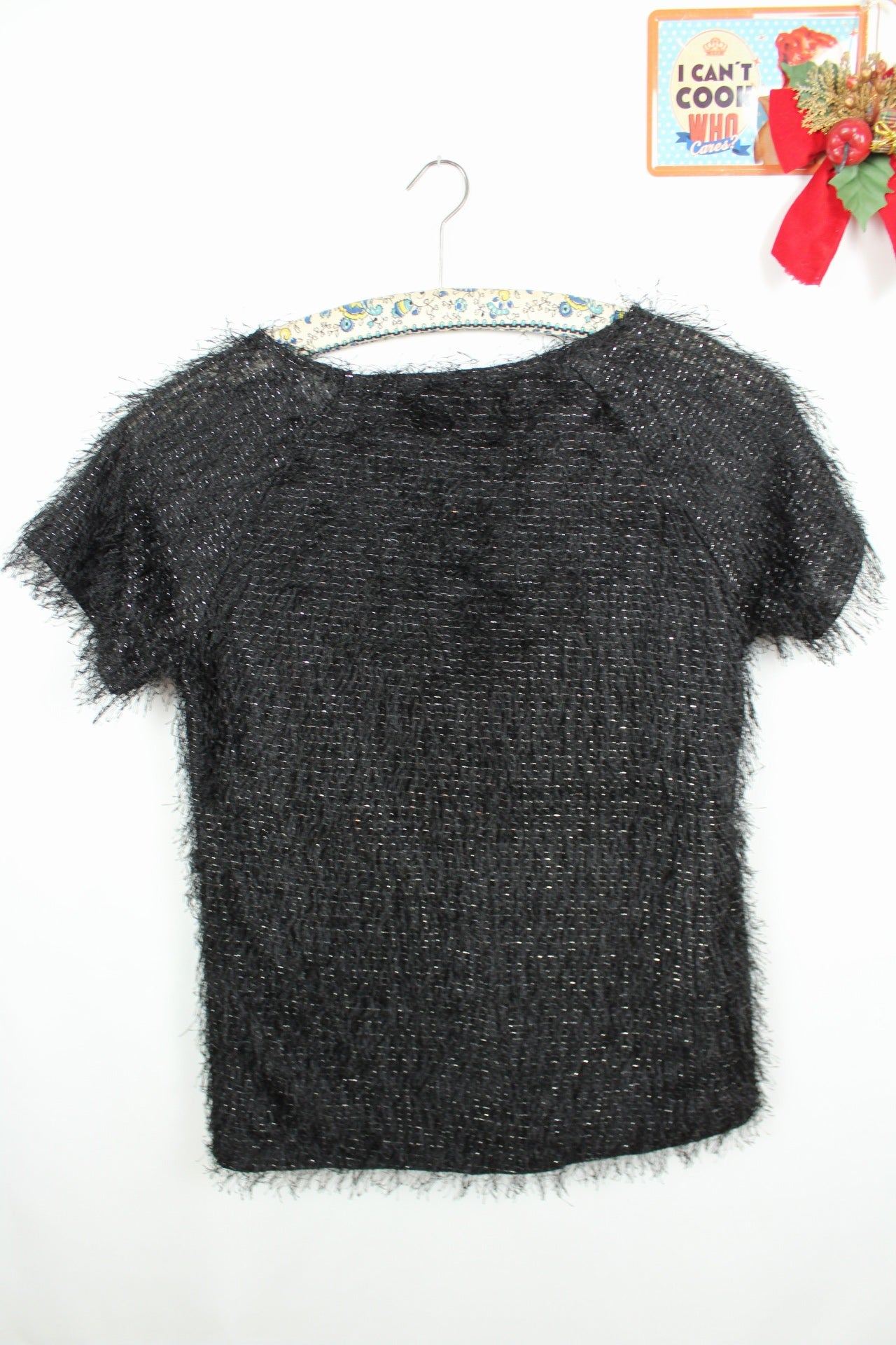 ✨Top noir duveteux pailleté vintage Y2k 2000's pour les fêtes✨