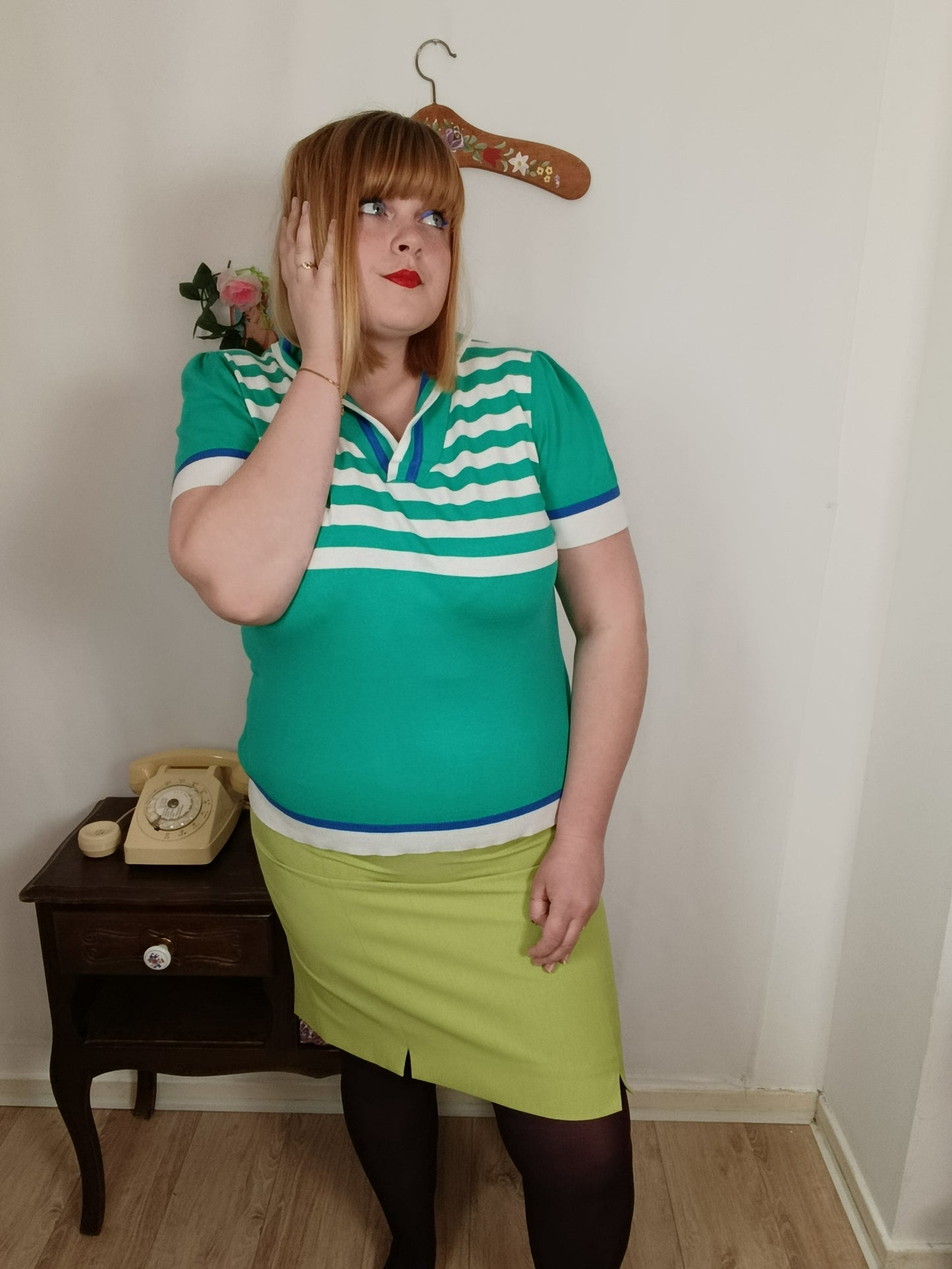 🍒🌸Polo rétro 80's rayé vert & blanc - Julie Guerlande - Taille 40/42🌸🍒