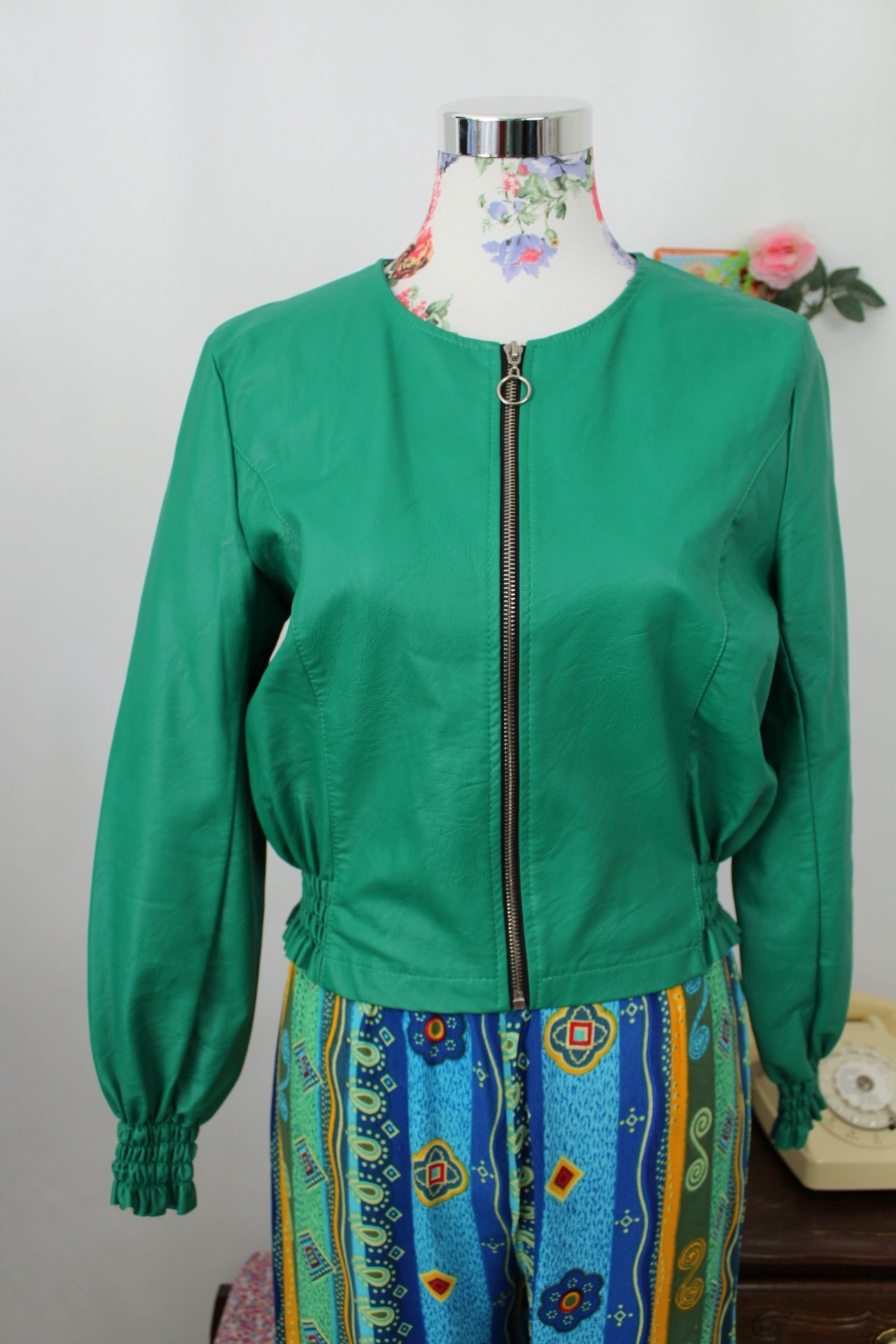 🌸🍒Veste vintage 90/2000's vert pep's & manches froncées made in Italy - Taille 38🍒🌸