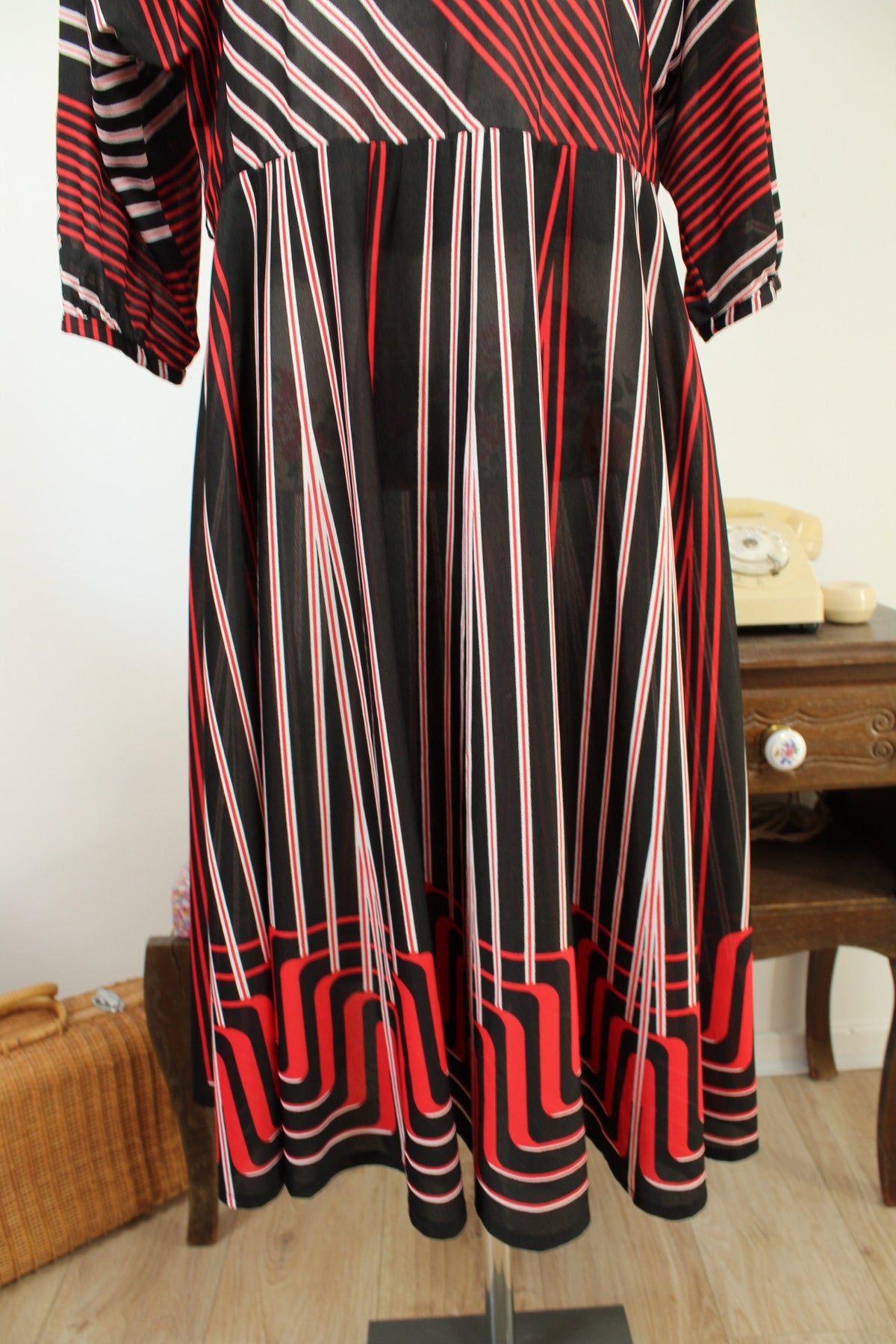 Robe vintage années 70 manches longues rayée automne chic - Taille 40/42