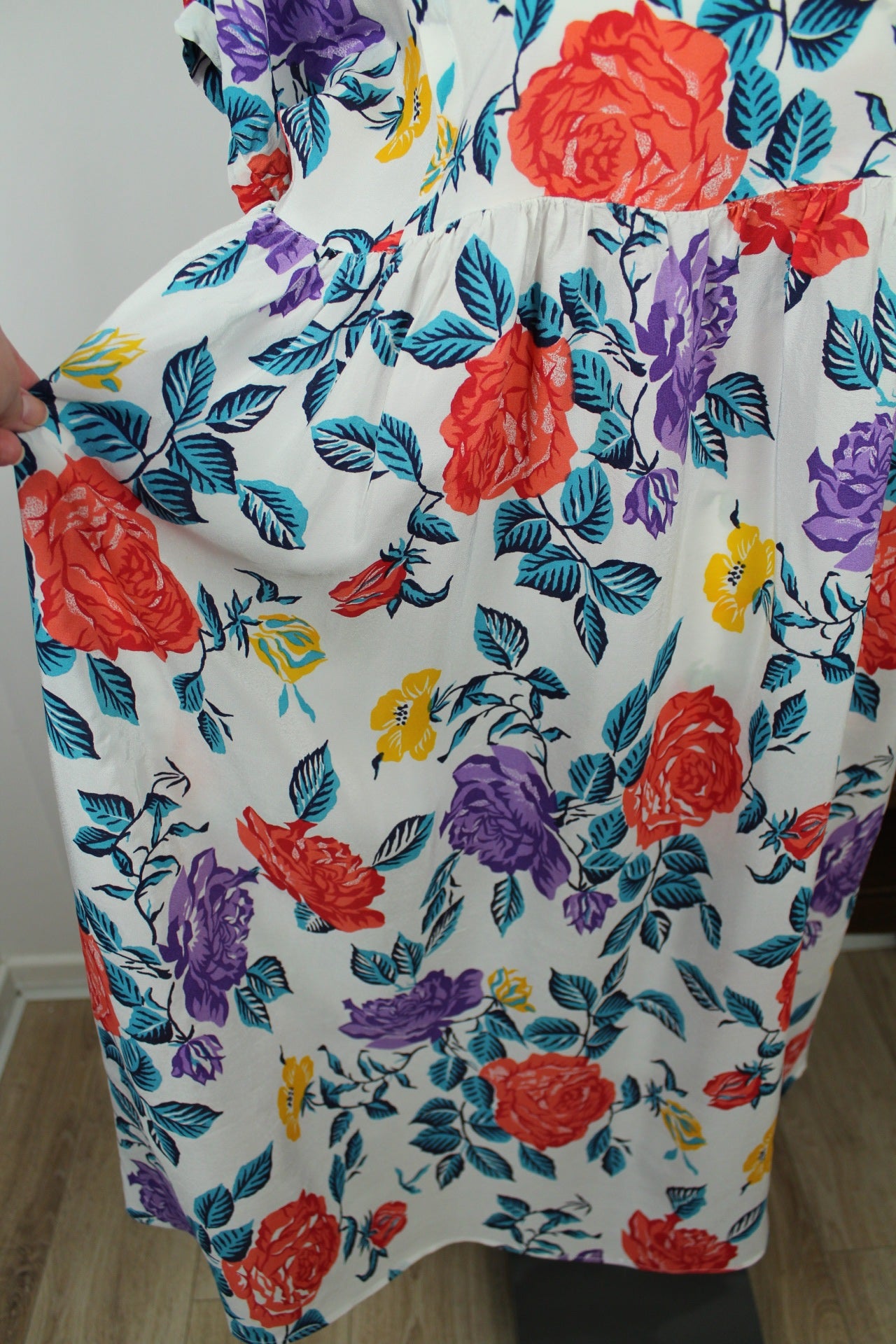 🌸🍒Robe vintage 80's blanche fleurie pep's - coupe & manches amples - Taille 38/40🍒🌸