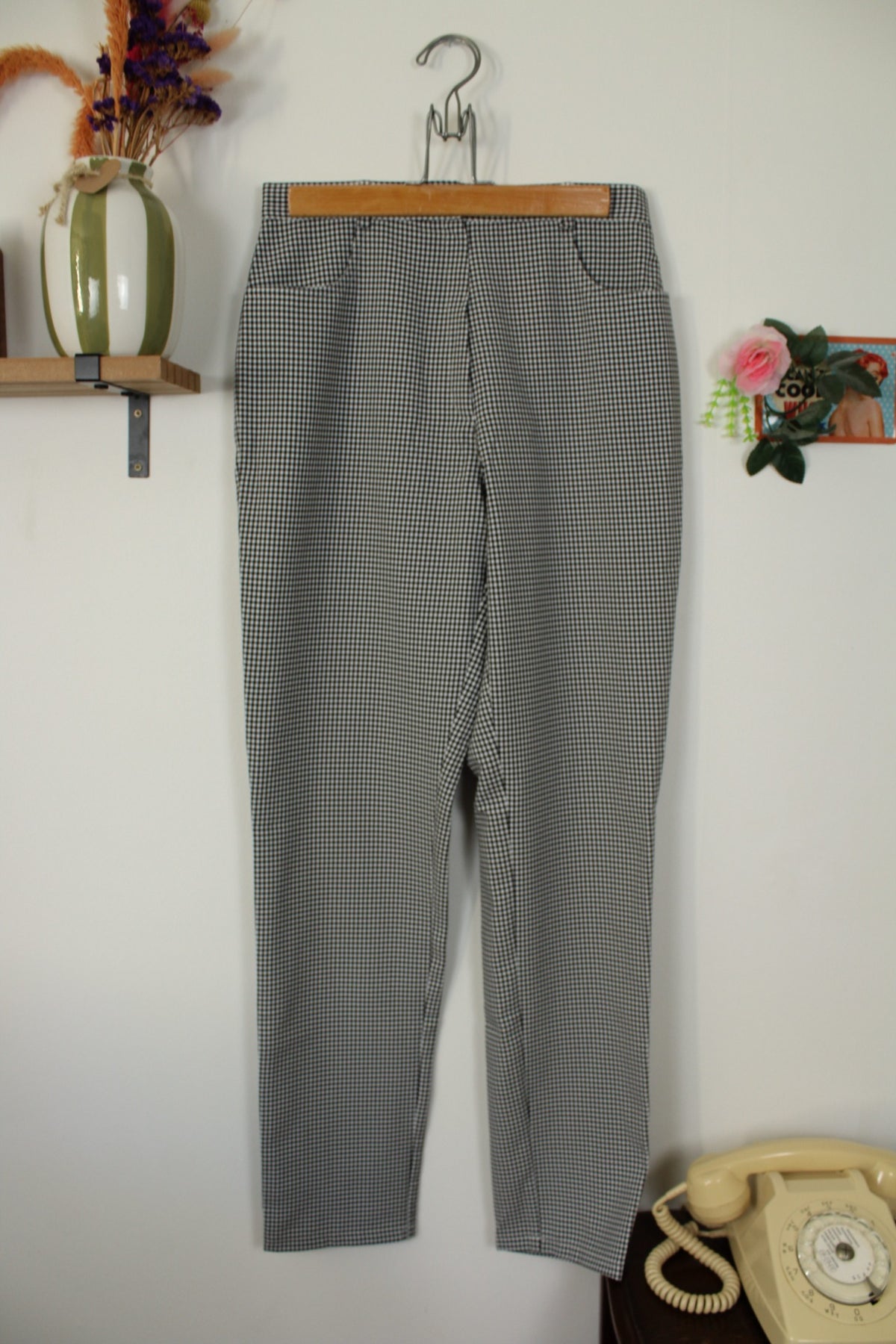 Pantalon vintage années 90 vichy carreaux noirs & blancs skinny - Taille 38