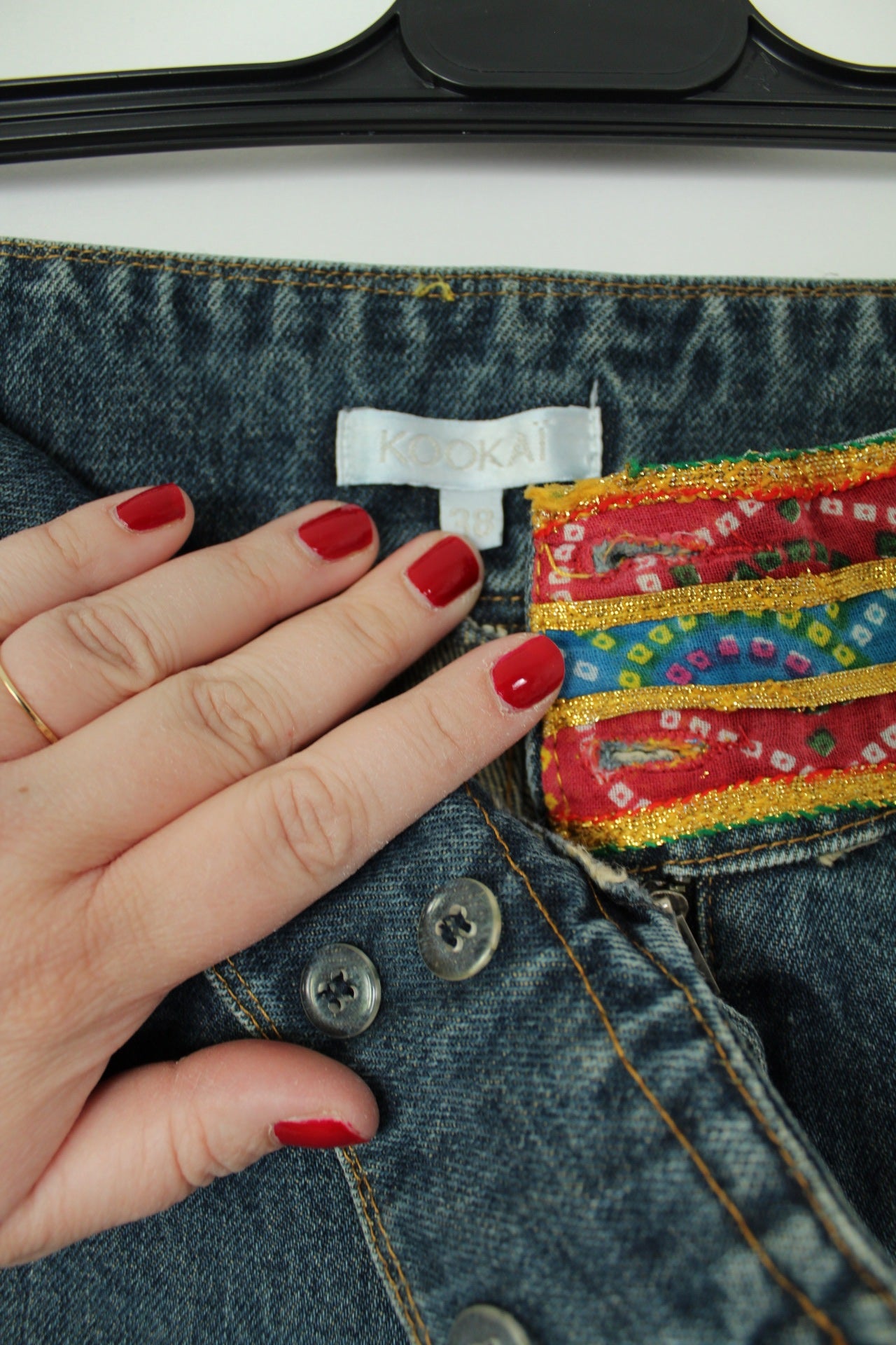 🍒🌸Pantacourt denim Kookaï 2000's/Y2k boho - brodé façon miroirs - Taille 38🌸🍒
