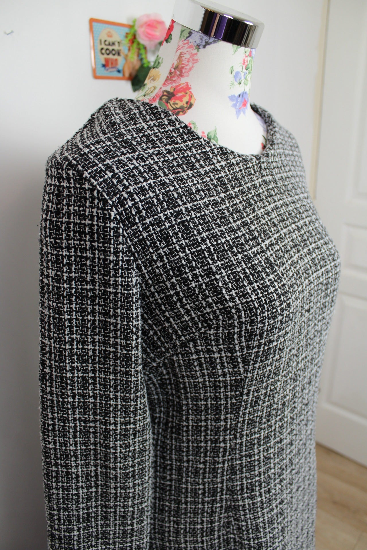 🌸🍒Robe d'hiver tweed noir & blanc - chic preppy - Taille 38/40🍒🌸