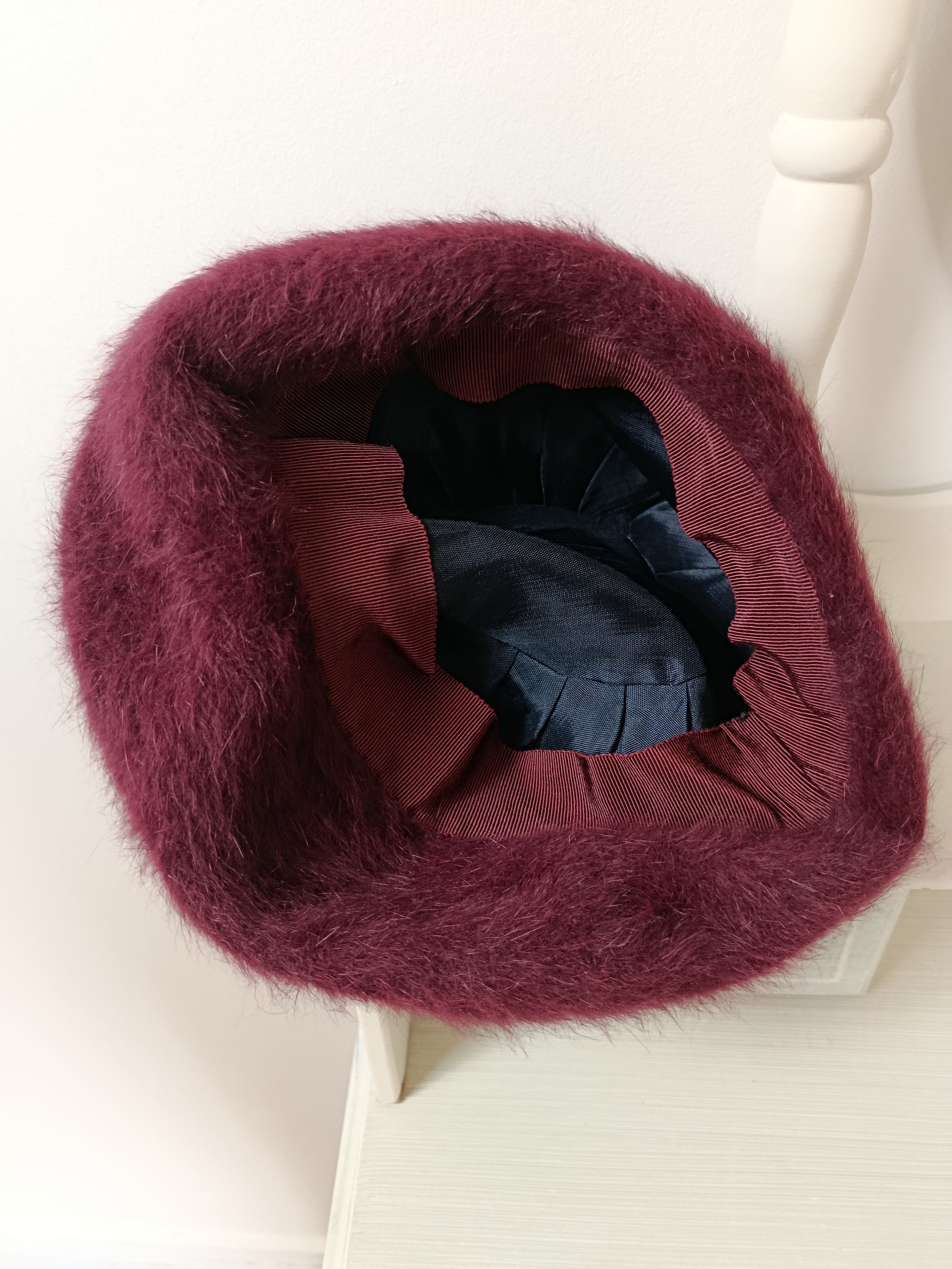 🌸Béret vintage bordeaux angora ultra doux 80/90's🍒