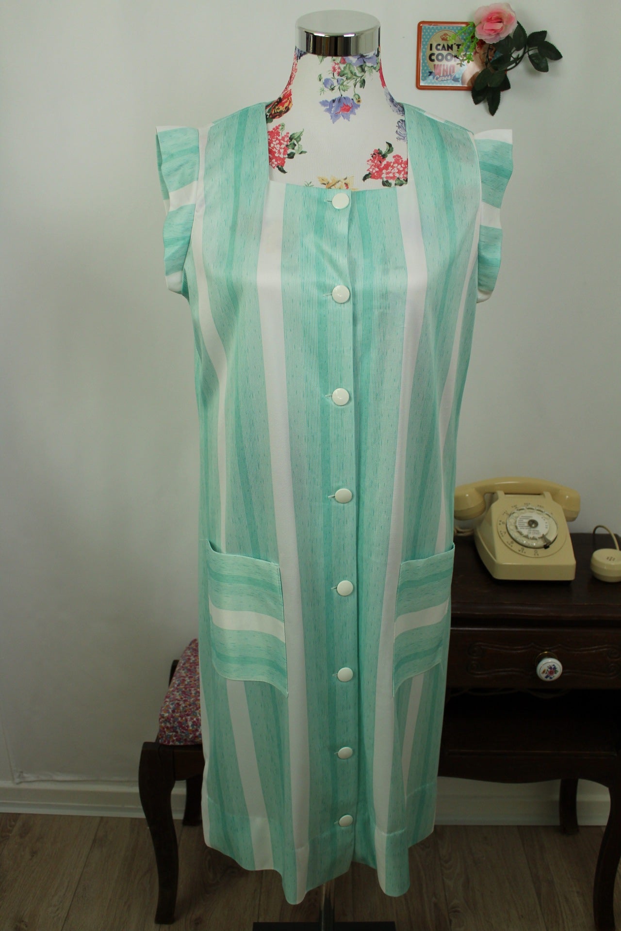 🌸🍒Robe vintage 80/90s rayée vert menthe - Taille 40/42🍒🌸