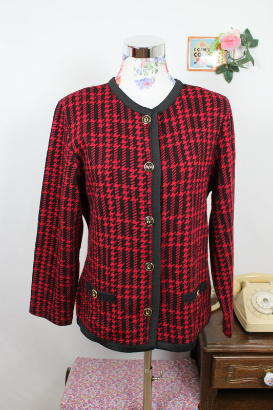 🌸🍒Cardigan vintage italien 80/90s - pieds de poule & boutons dorés - Taille 40🍒🌸
