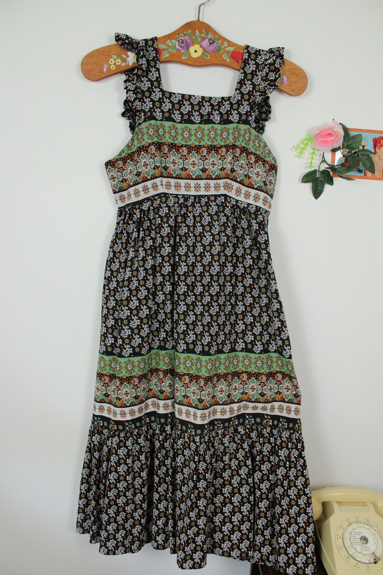 🌸🍒Robe vintage 70/80's esprit bohème/folk en coton fleuri - Taille 32 à 34🍒🌸