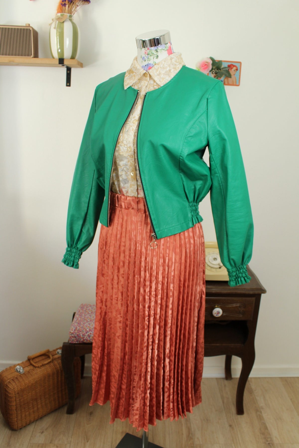 Veste vintage années 90/2000 vert pep's & manches froncées made in Italy - Taille 38