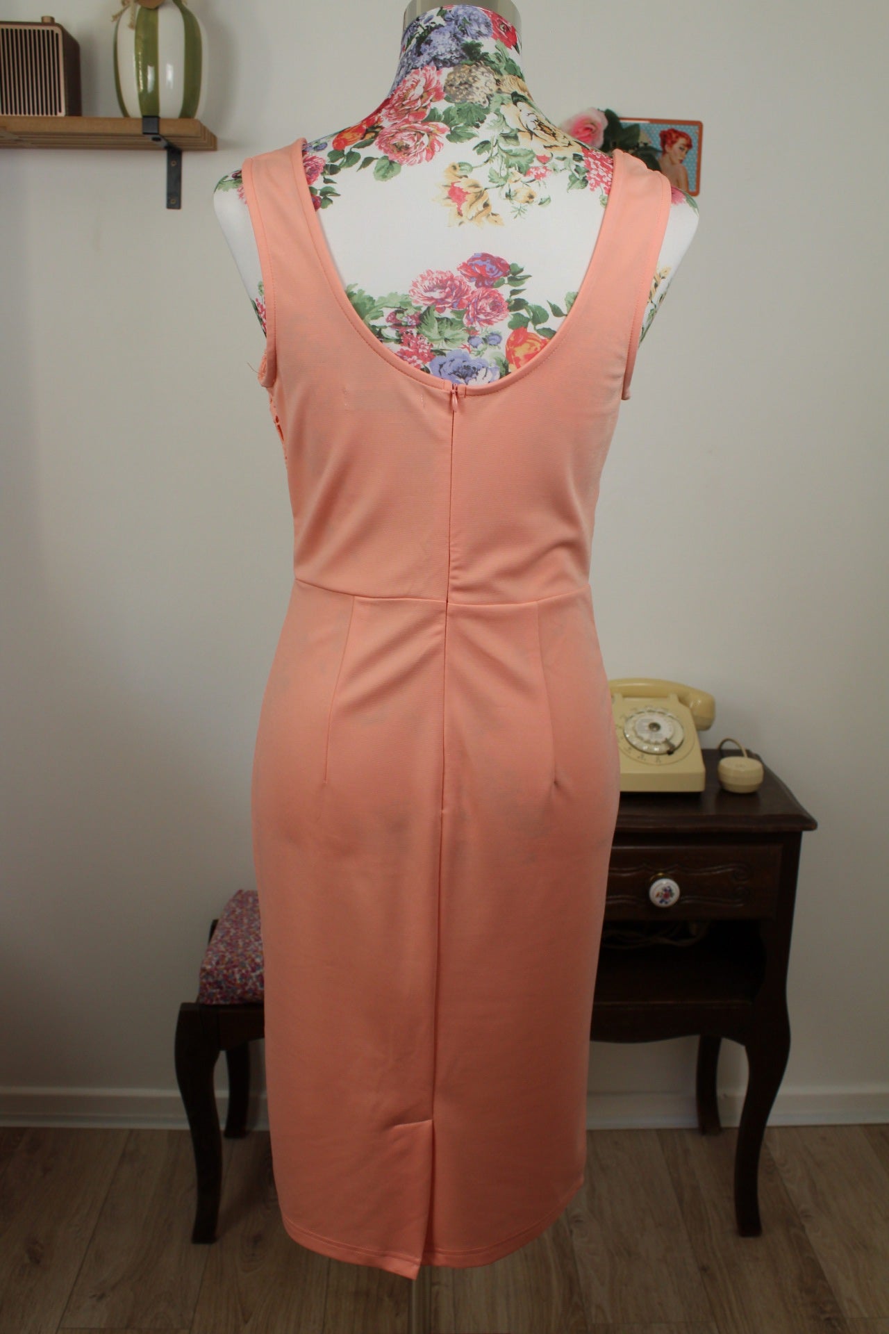 🌸🍒Robe pin-up Grace Karin orange abricot et dentelle fleurie - Taille 38🍒🌸
