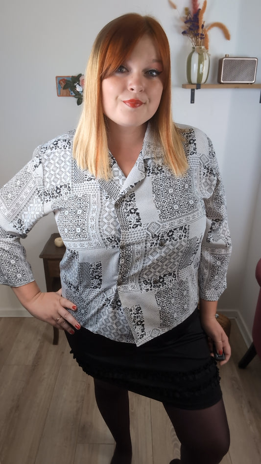 Chemise preppy vintage années 80 pois, fleurs & paisley - Taille 42/44