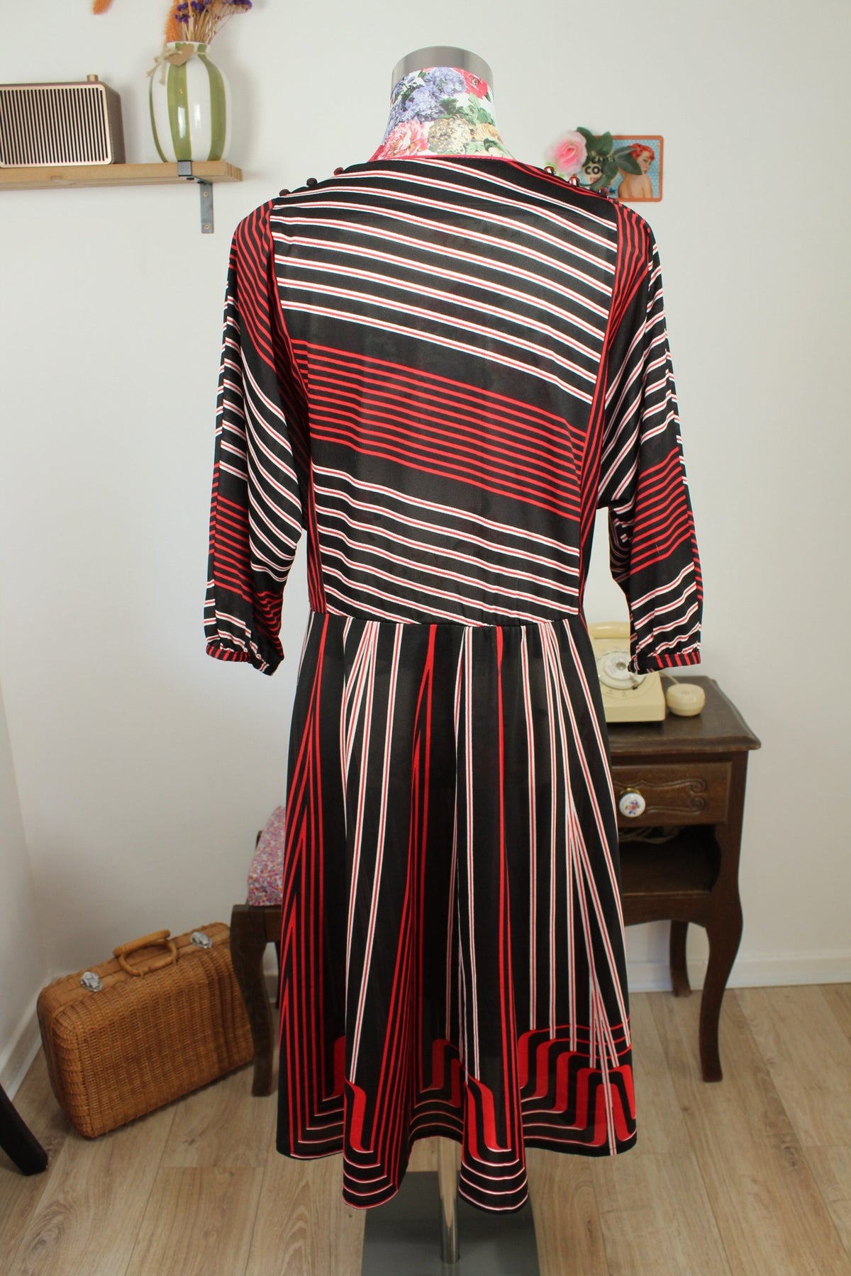 Robe vintage années 70 manches longues rayée automne chic - Taille 40/42