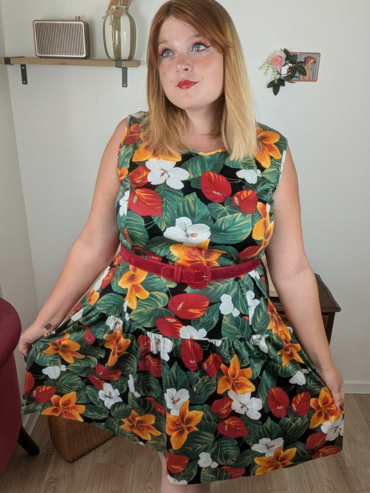 🌸🍒Robe vintage années 80/90 fleurs tropicales ultra colorée - Taille 44/46🍒🌸