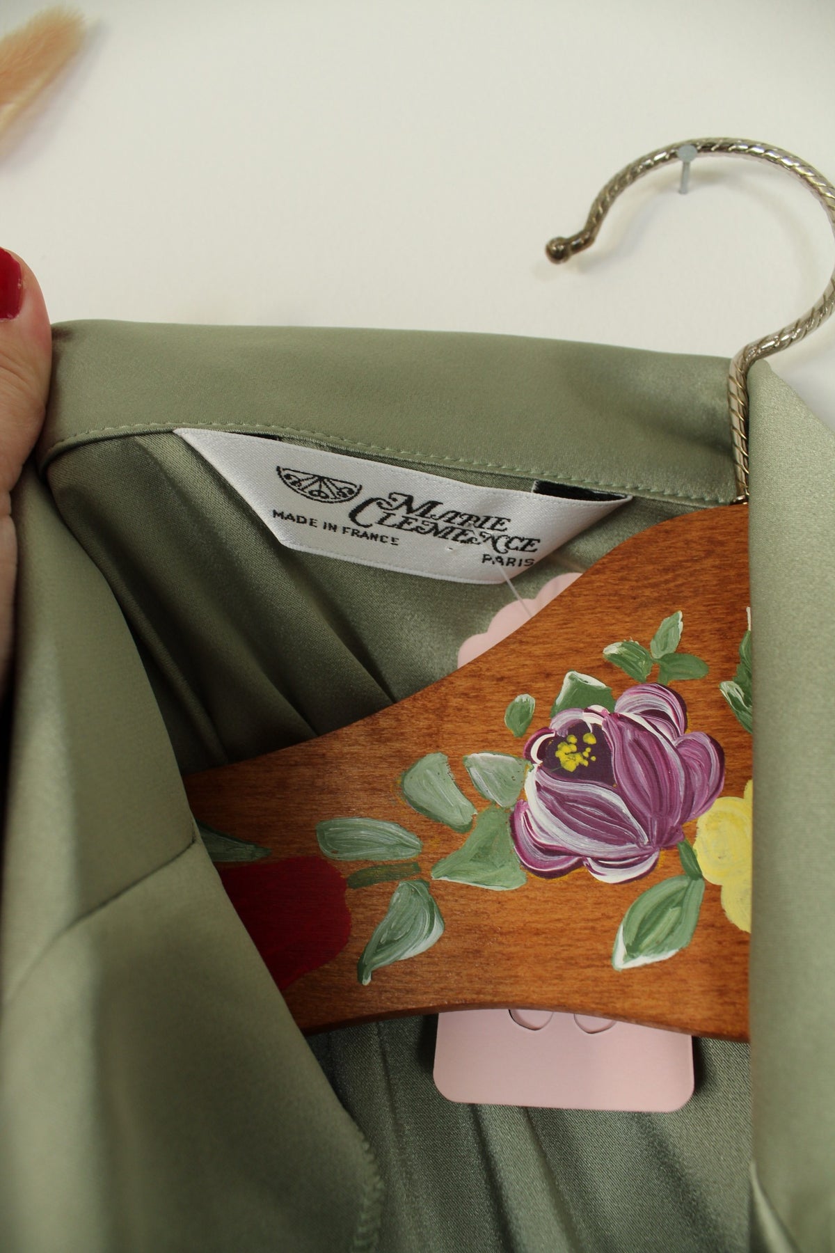 Chemise vintage années 80/90 vert sauge satinée - chic made in France - Taille 46/48