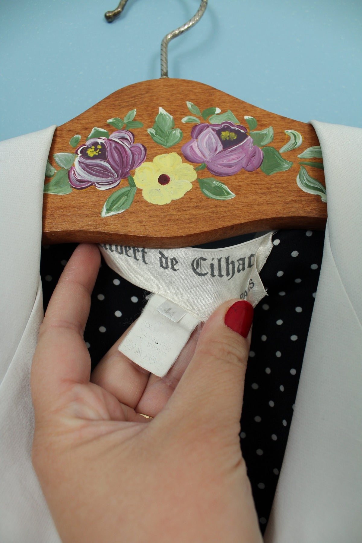Robe années 80 bleu marine à pois pin-up Navy preppy vintage - Taille 40/42