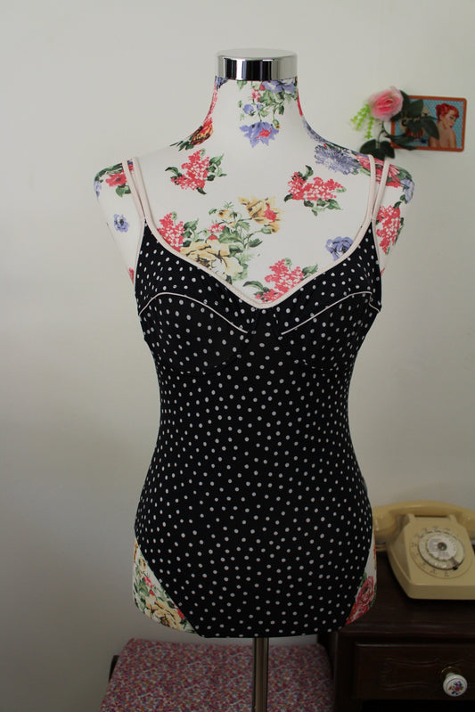 🌸🍒Maillot de bain vintage 80/90's noir & pois style pin-up - Taille 36🍒🌸