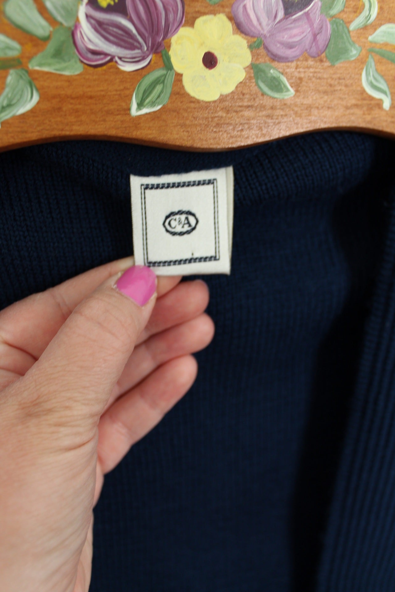 🌸🍒Cardigan vintage 90's C&A bleu marine & boutons bijoux - Taille 42/44🍒🌸