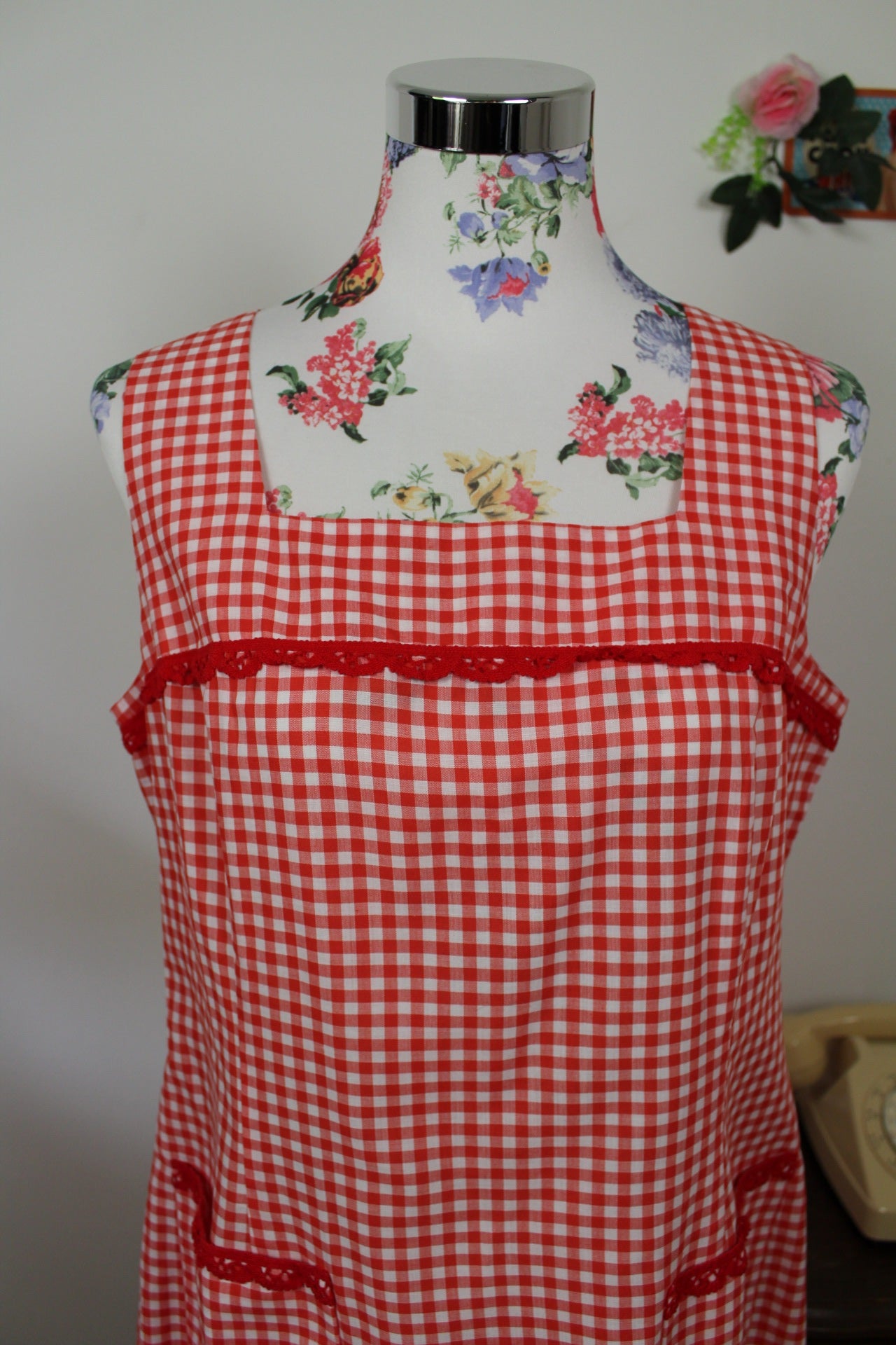 🌸🍒Robe vintage 60/70's vichy rouge & blanc allure champêtre à la française - Taille 38/40🍒🌸