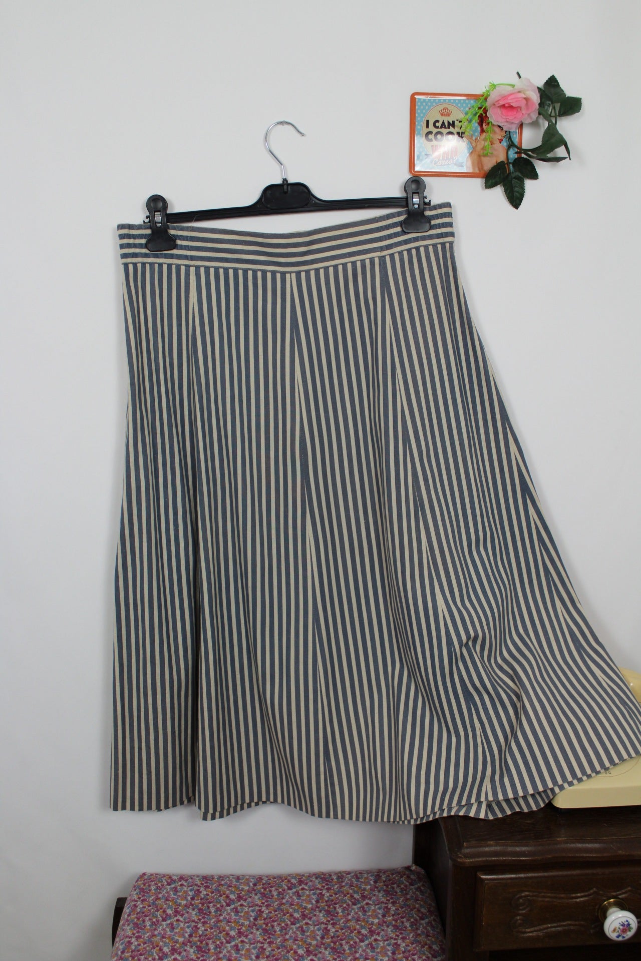 🍒🌸Jupe midi vintage 90's esprit marin à rayures en lin - Taille 42🌸🍒