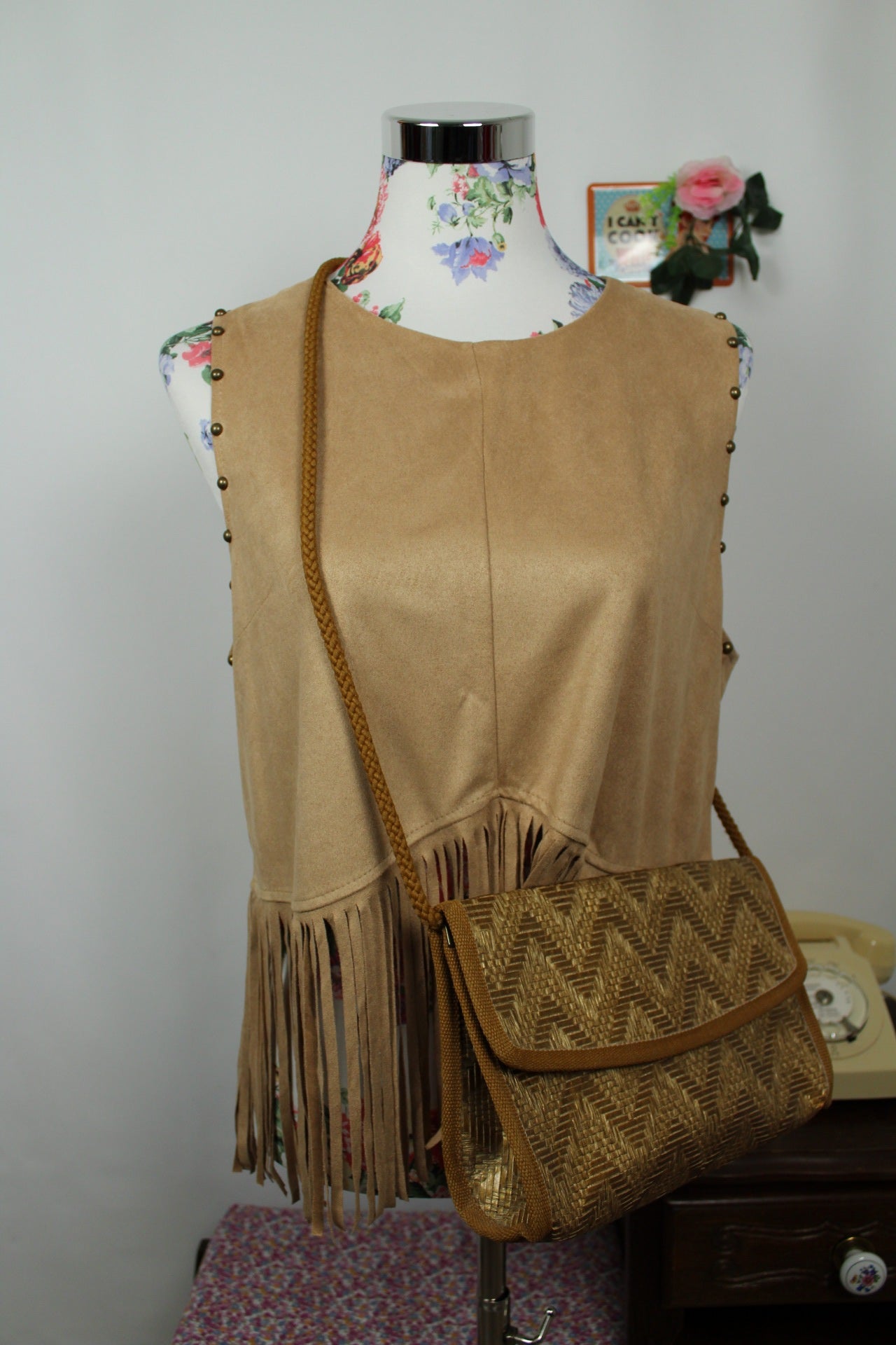 🌸🍒Sac bandoulière en paille tressée dorée vintage 90's bohème chic🍒🌸