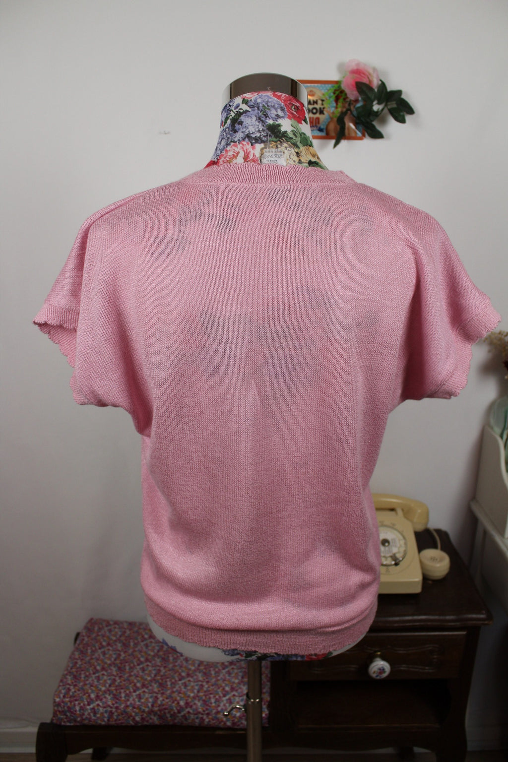 🌸🍒Pull vintage fleuri rose 70/80s en coton🍒🌸