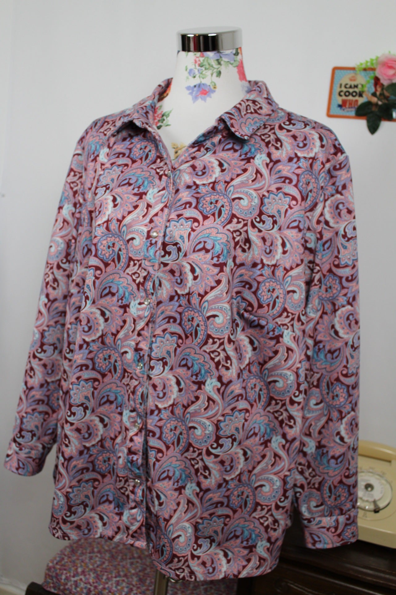 🌸🍒Blouse vintage 90s fleurie baroque esprit chemise Afibel - Taille 46/48🍒🌸