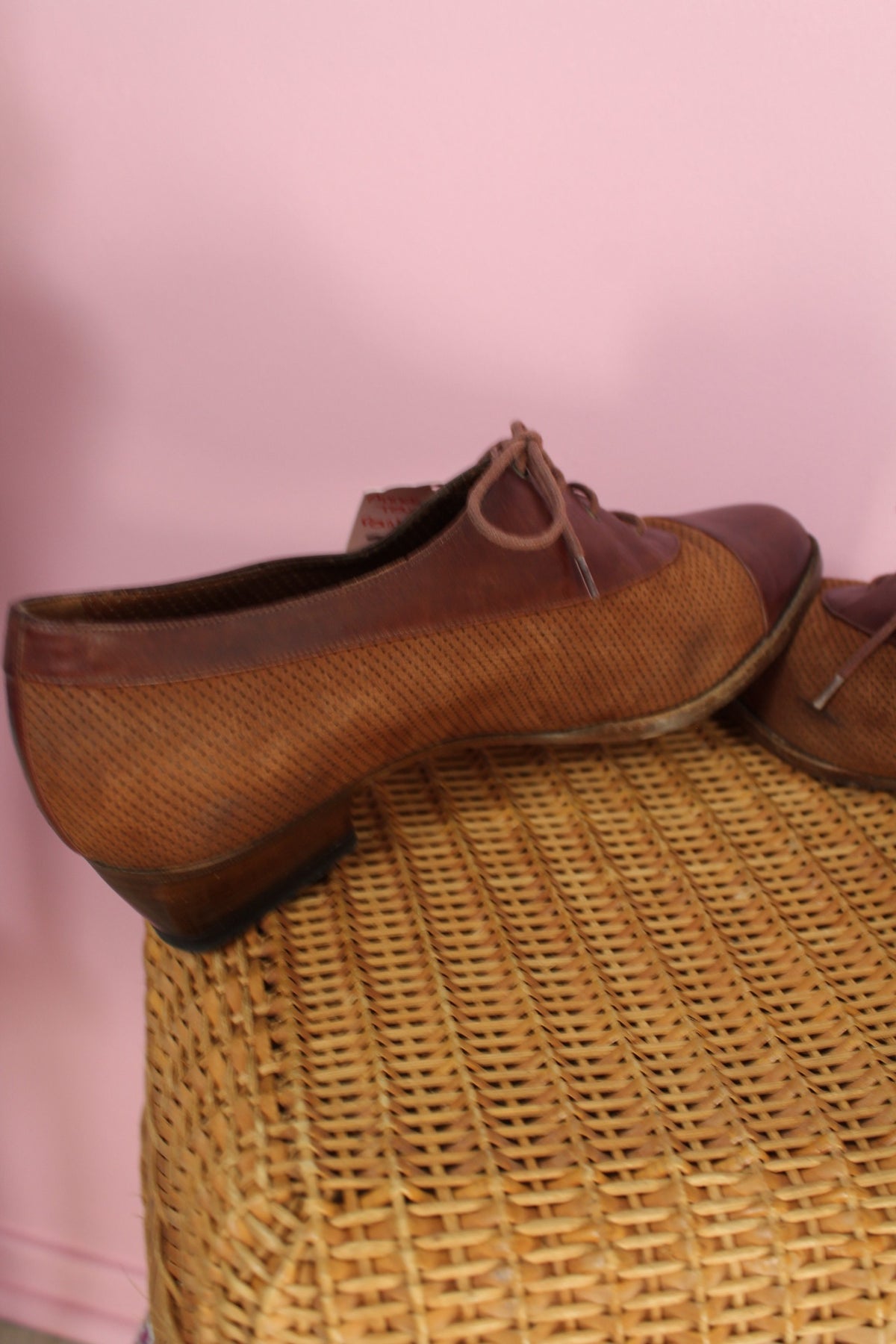 Derbies vintage années 80 marron tout cuir & petit talon bottier - pointure 40