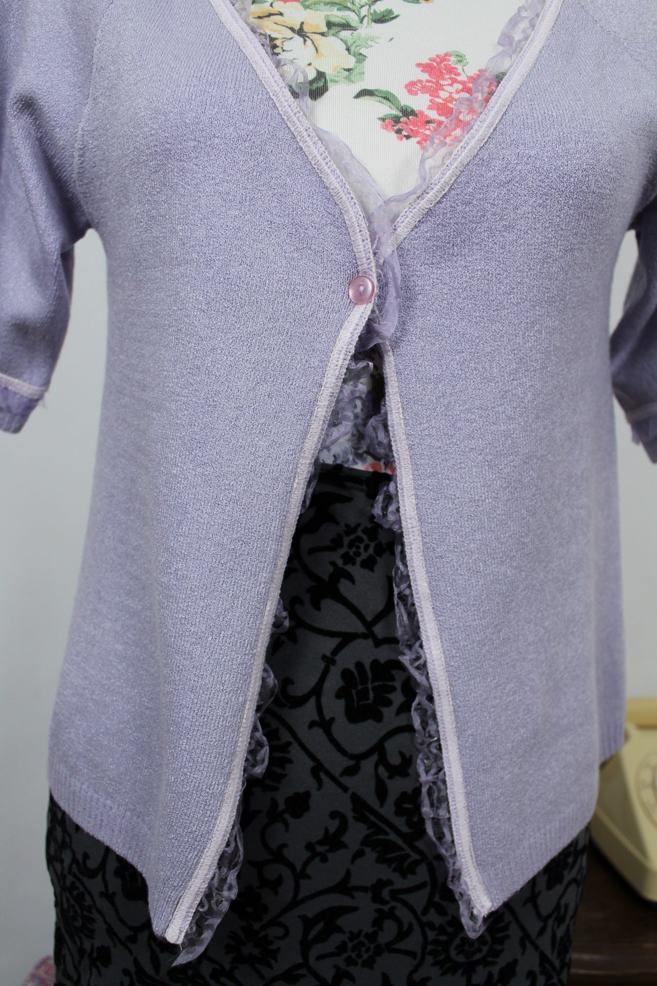 🍒🌸Cardigan Y2k 2000s Morgan - lilas à volants romantiques - Taille 36🌸🍒