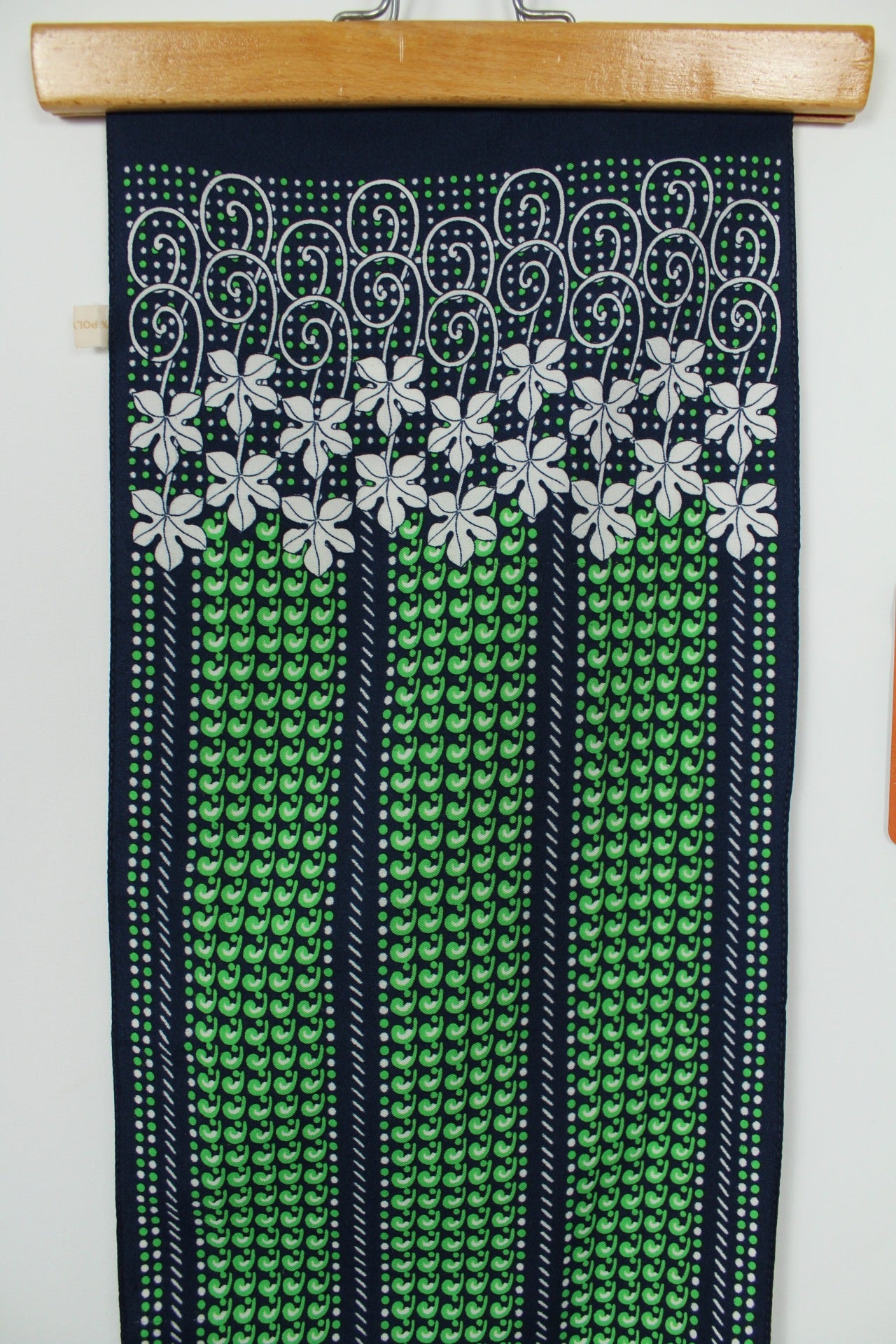 🌸🍒Foulard rectangulaire vintage 70's marine & vert floral🍒🌸