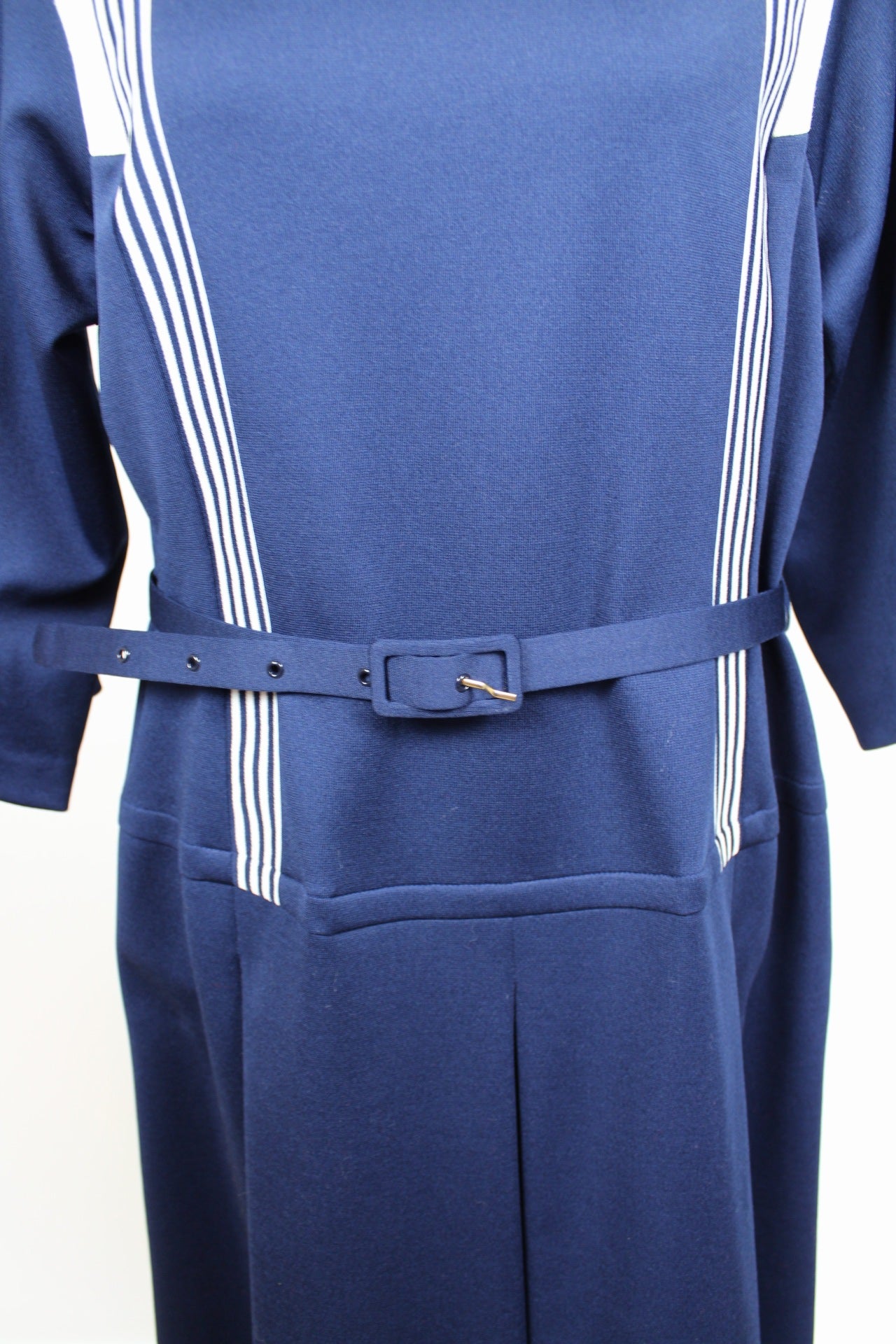 🌸Robe vintage 70's bleu marine - style navy chic, col officier & ceinture assortie🍒