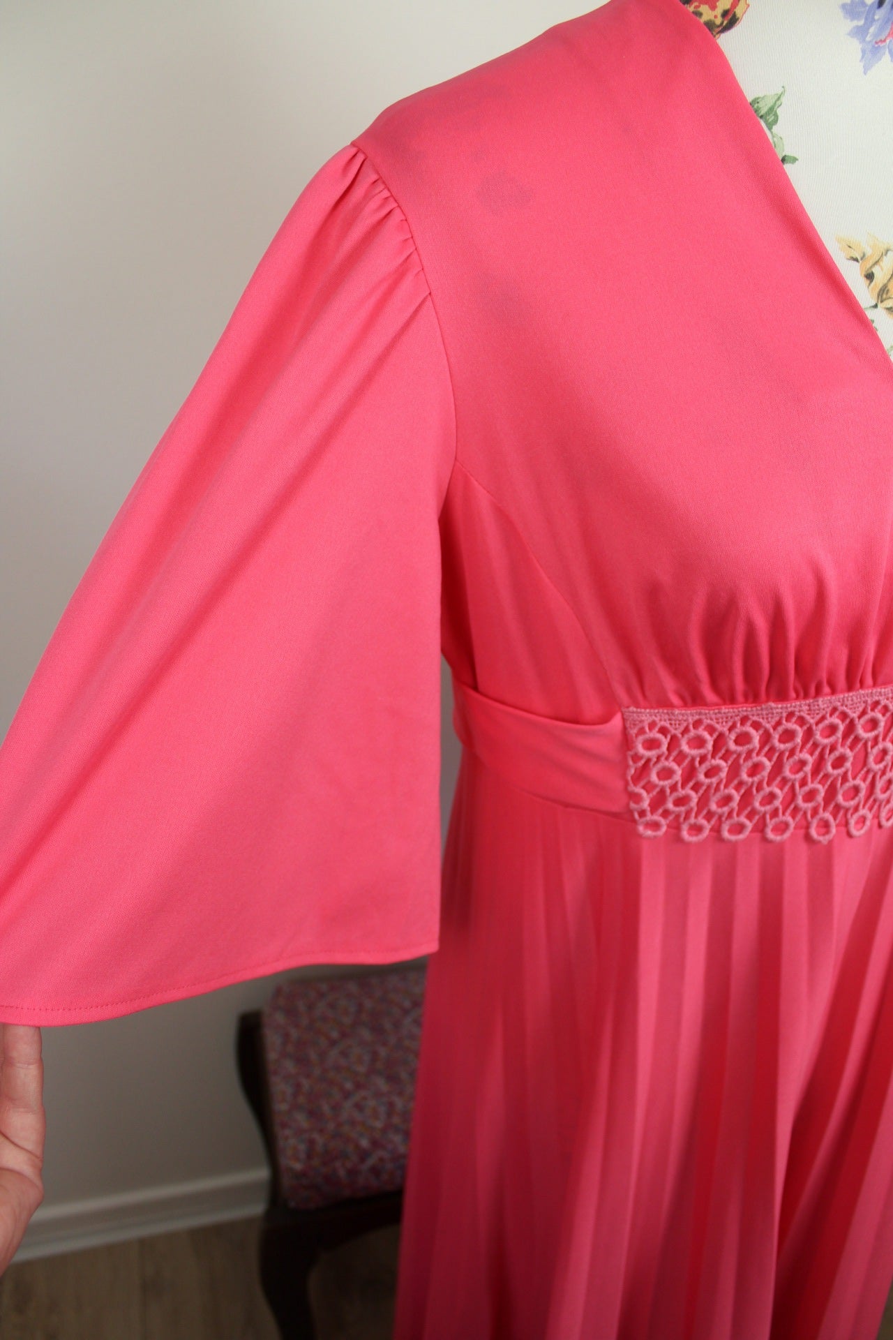 🌸🍒Robe longue vintage 70/80's rose pep's coupe empire - Taille 40🍒🌸