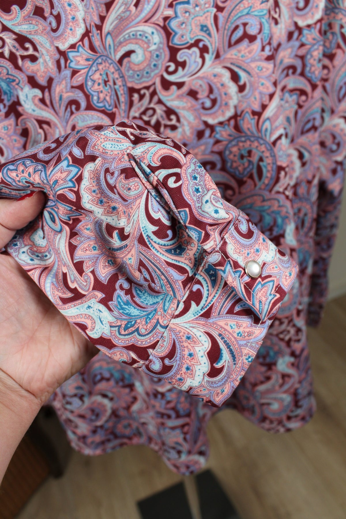Chemise vintage années 90 fleurie baroque & boutons pressions nacrés - Taille 46/48