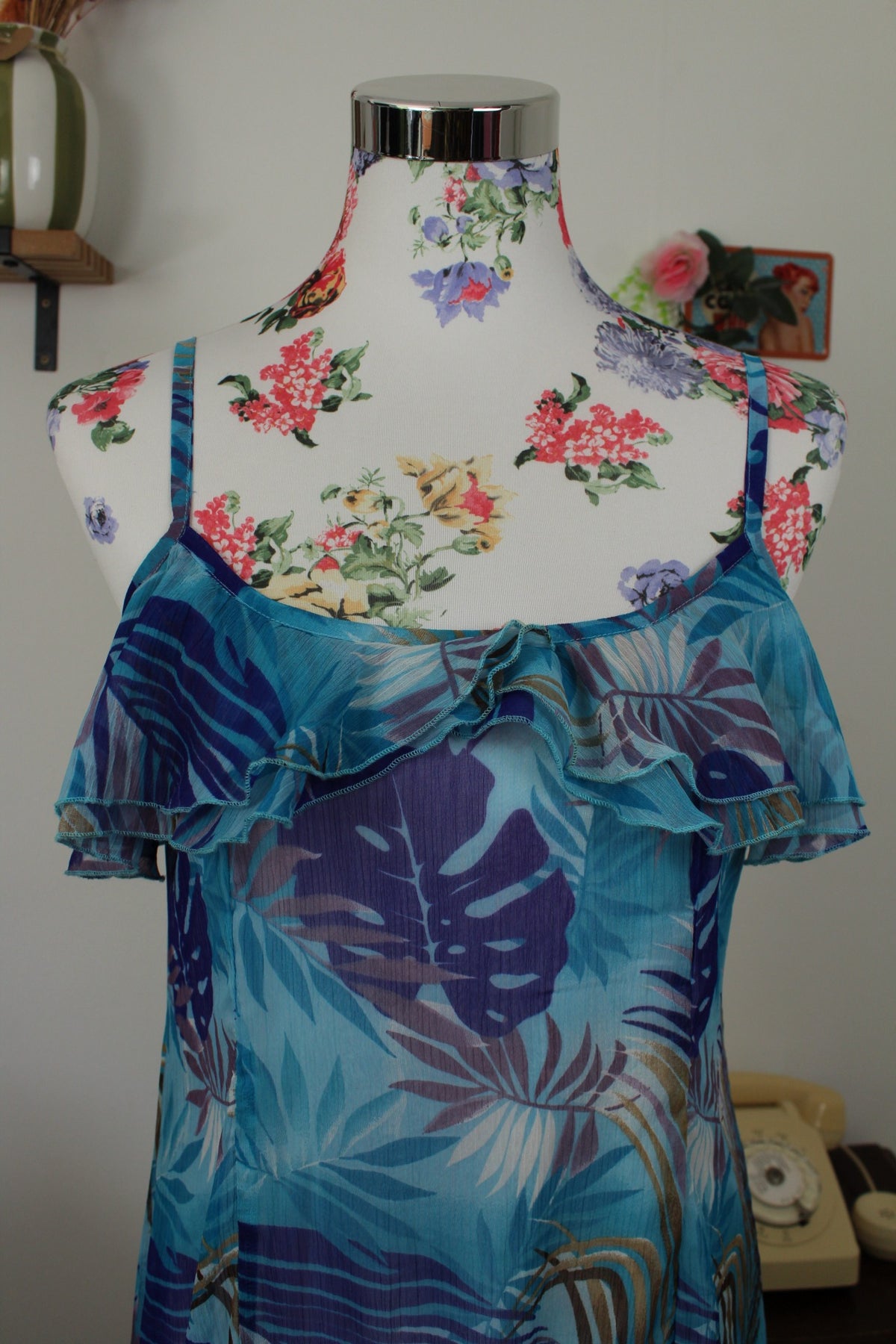 🌸🍒Robe vintage années 90 esprit tropicale & volants - Taille 38🍒🌸