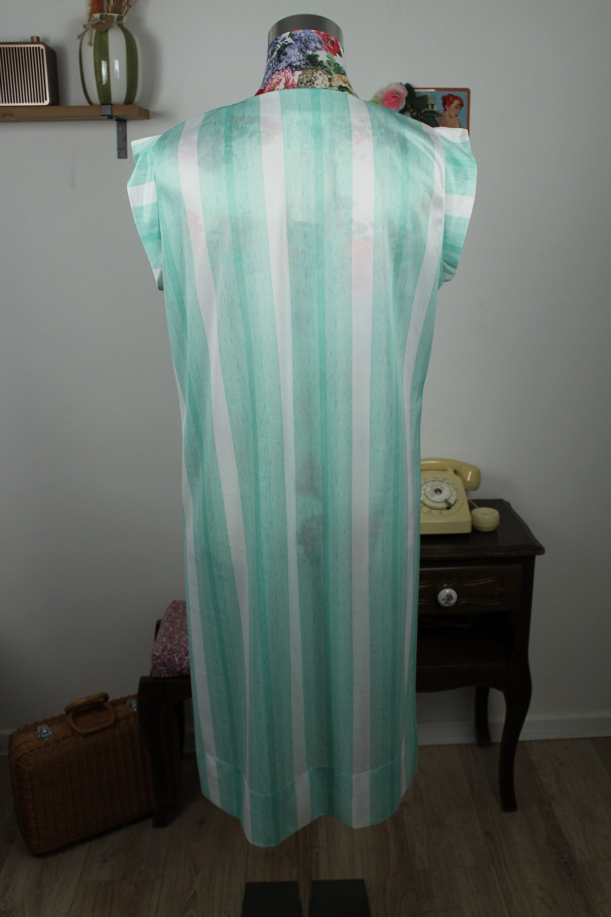 Robe vintage années 90/90 rayée vert menthe - pin-up/rockabilly Taille 40/42