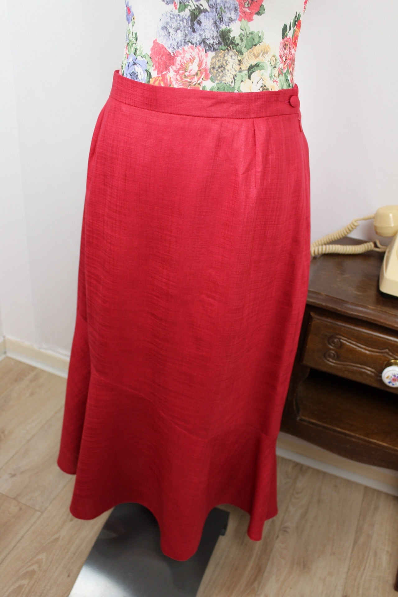 🍒🌸Jupe longue rouge volantée - Un jour ailleurs 90's - Taille 38🌸🍒