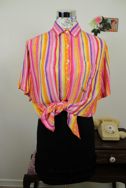 🌸🍒Chemise vintage 90's d'été fluide rayures ultra colorées - Taille 40/42🍒🌸