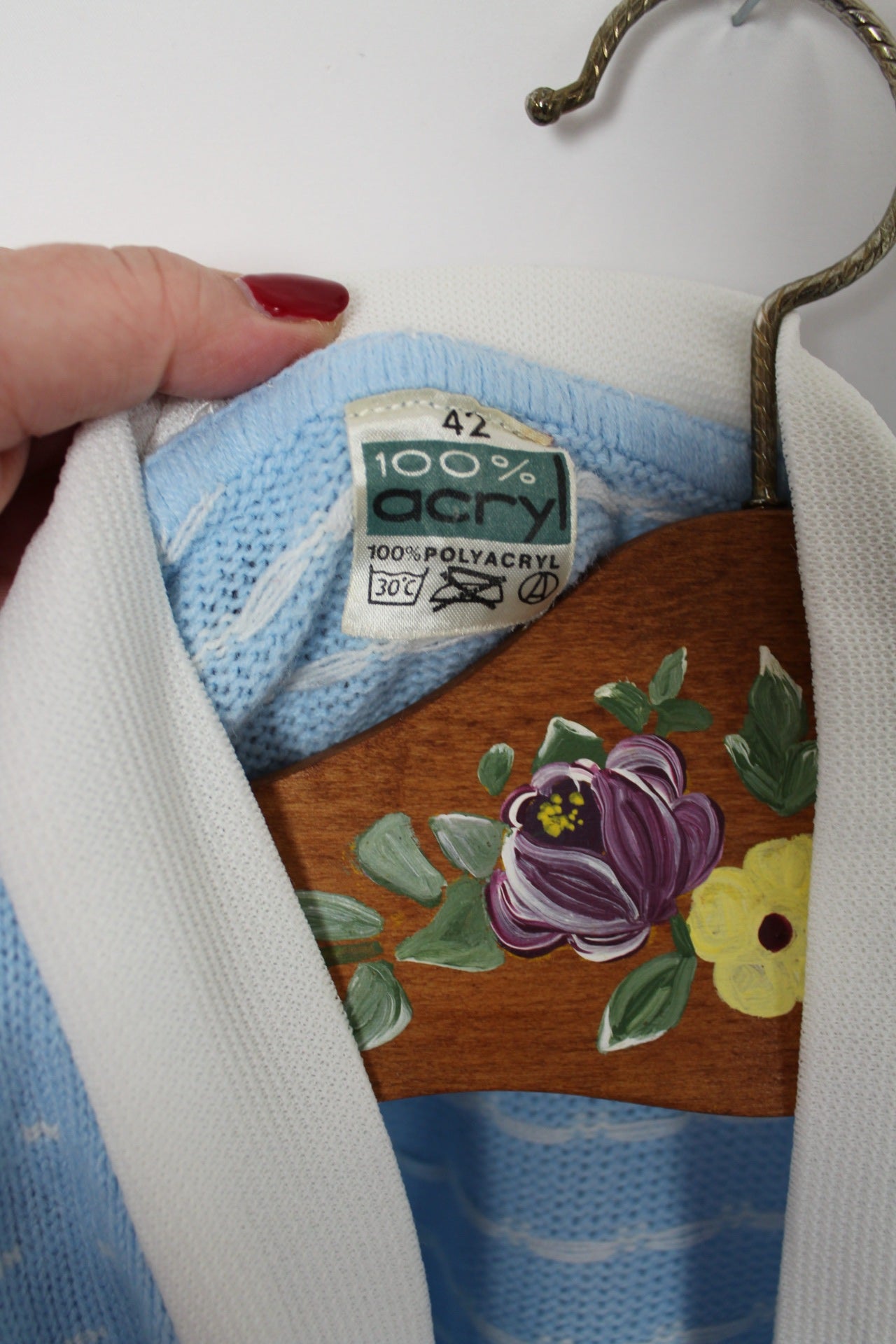 🌸🍒Cardigan vintage 80's bleu ciel à pois blanc pin up - Taille 38🍒🌸
