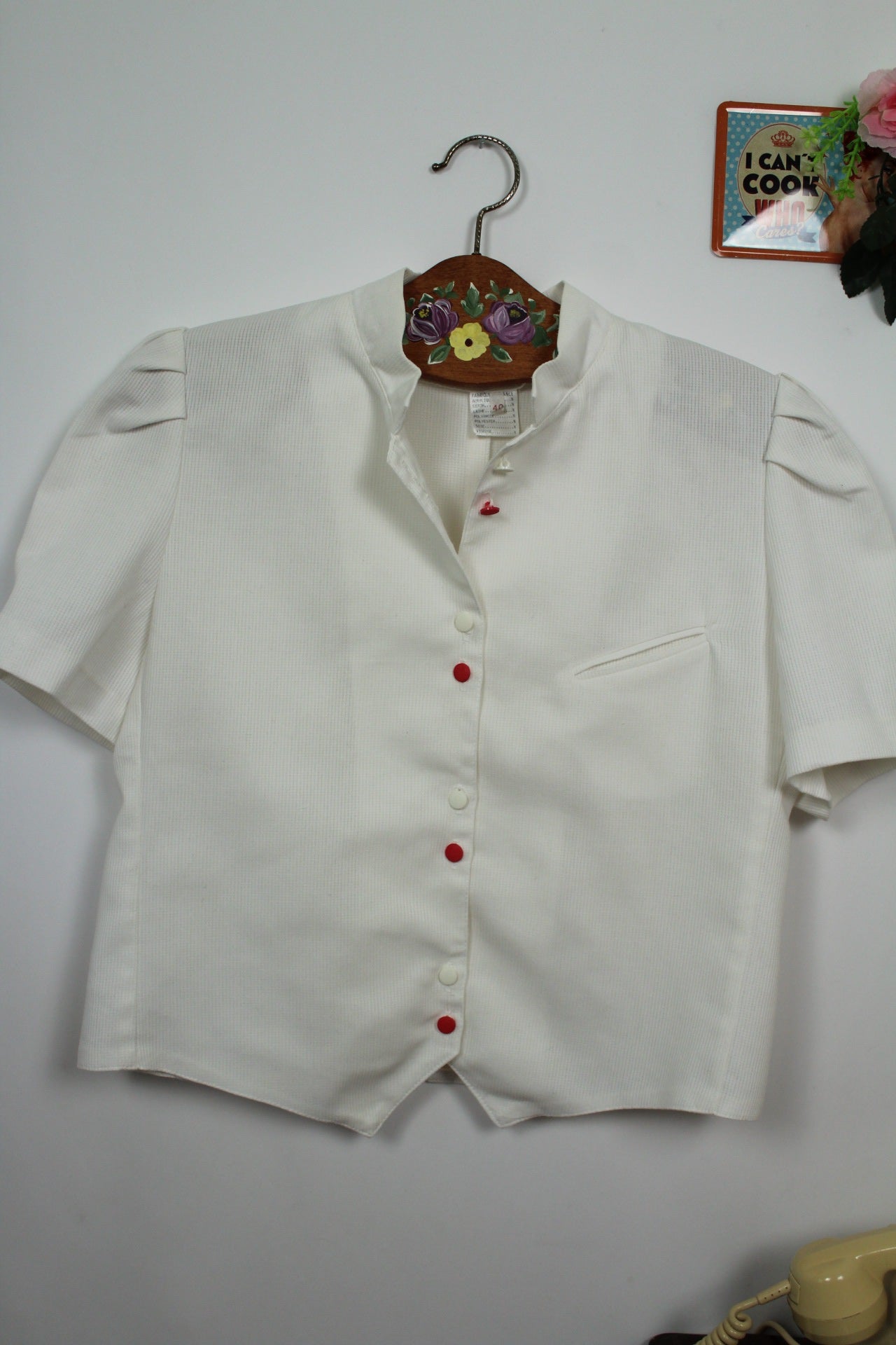 🌸🍒Chemisier blanc vintage 80/90s en coton épais côtelé - Taille 40🍒🌸