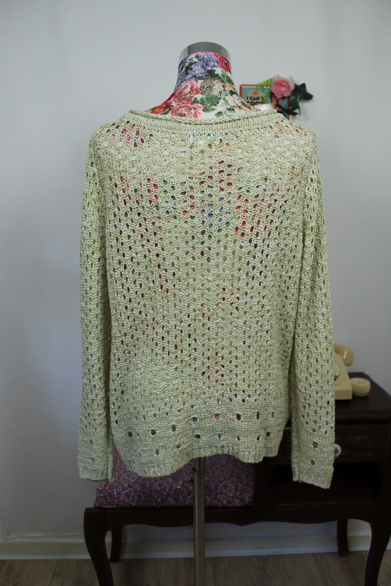 🌸🍒Pull ajouré perles nacrées vintage chic - Création L - 90s/2000s - Taille 40/42🍒🌸